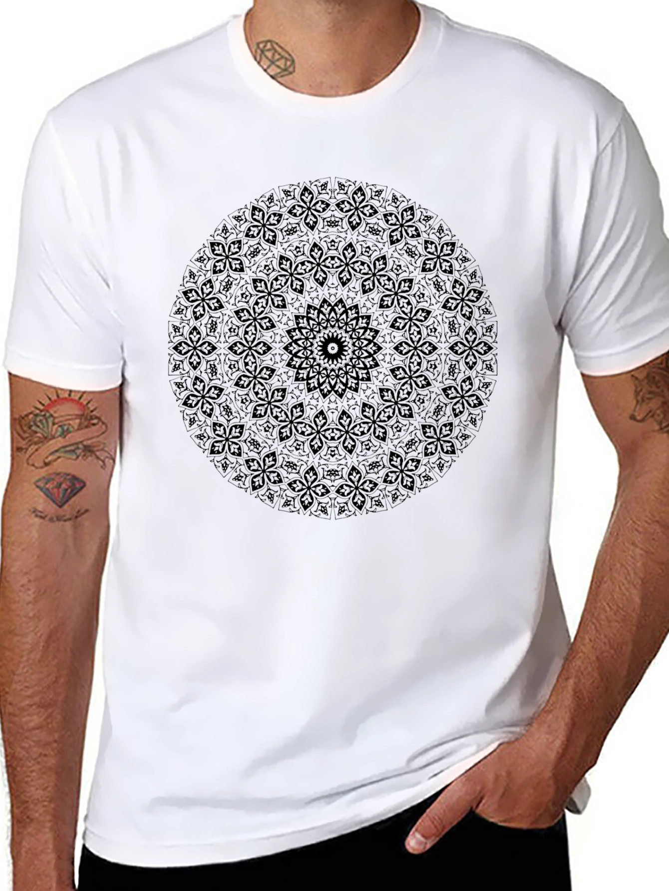 Black Mandala Graphic T-Shirt - Stylish Round Design