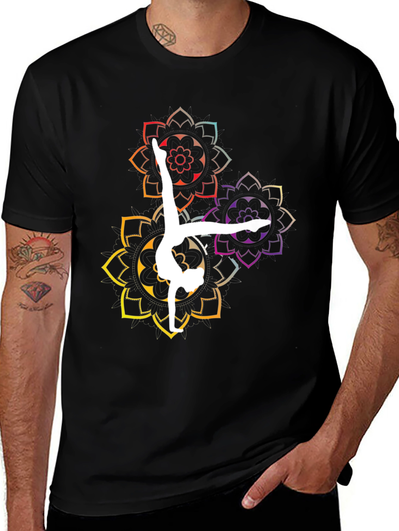 Yoga Mandala Graphic Tee - Black Cotton Blend