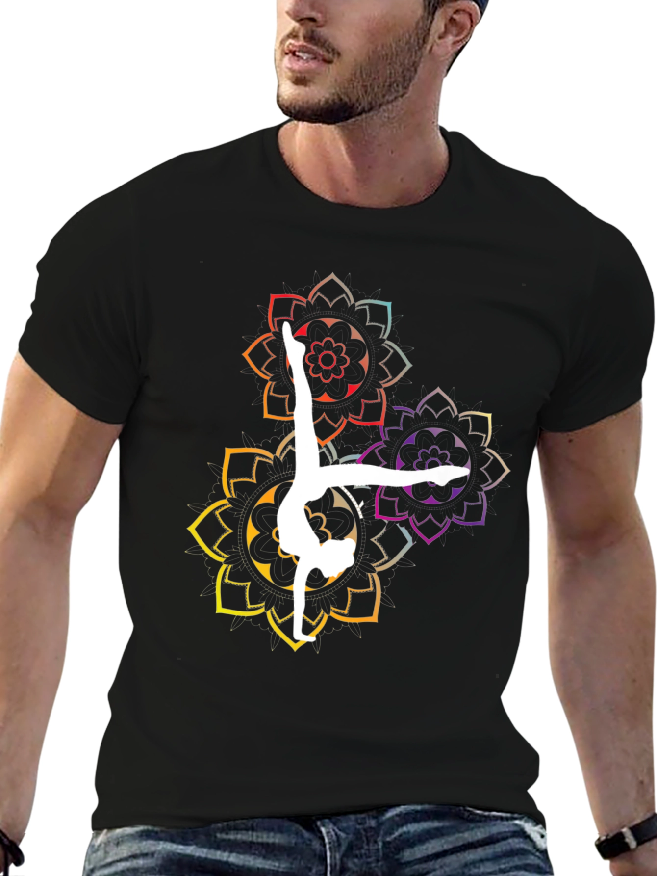 Yoga Mandala Graphic Tee - Black Cotton Blend