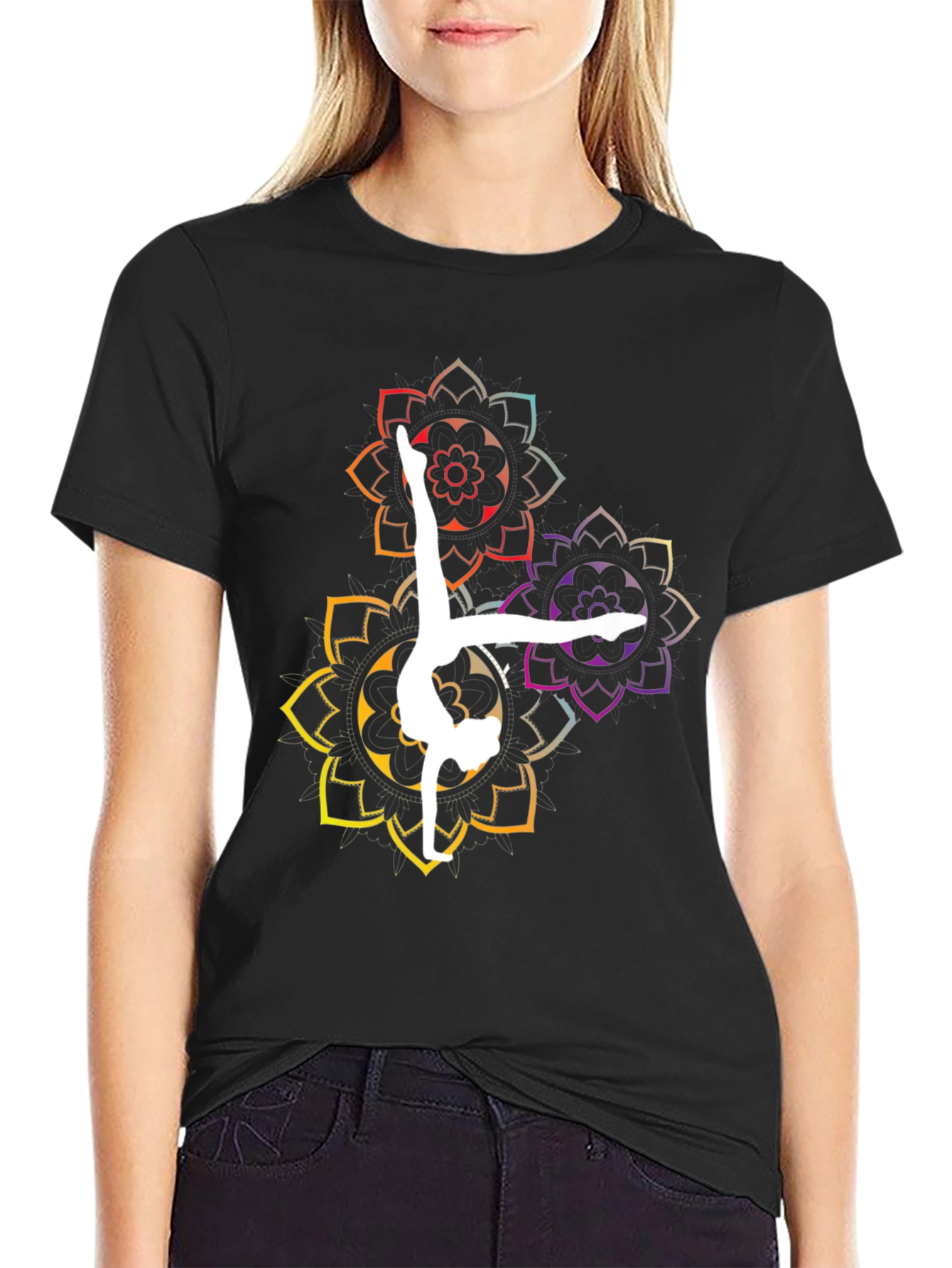 Yoga Mandala Graphic Tee - Black Cotton Blend