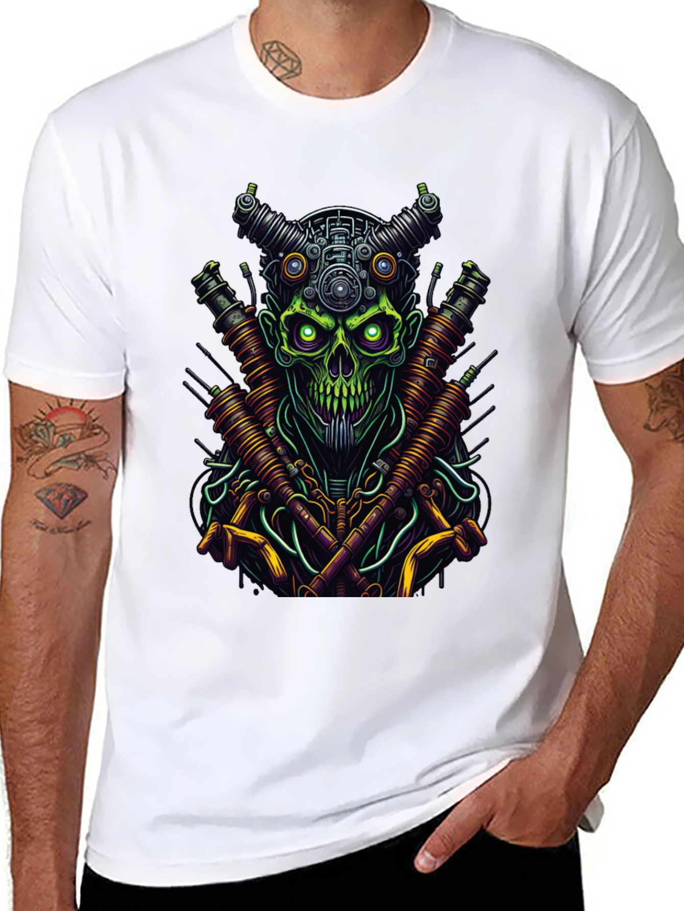 Steampunk Skull Graphic T-Shirt - Black
