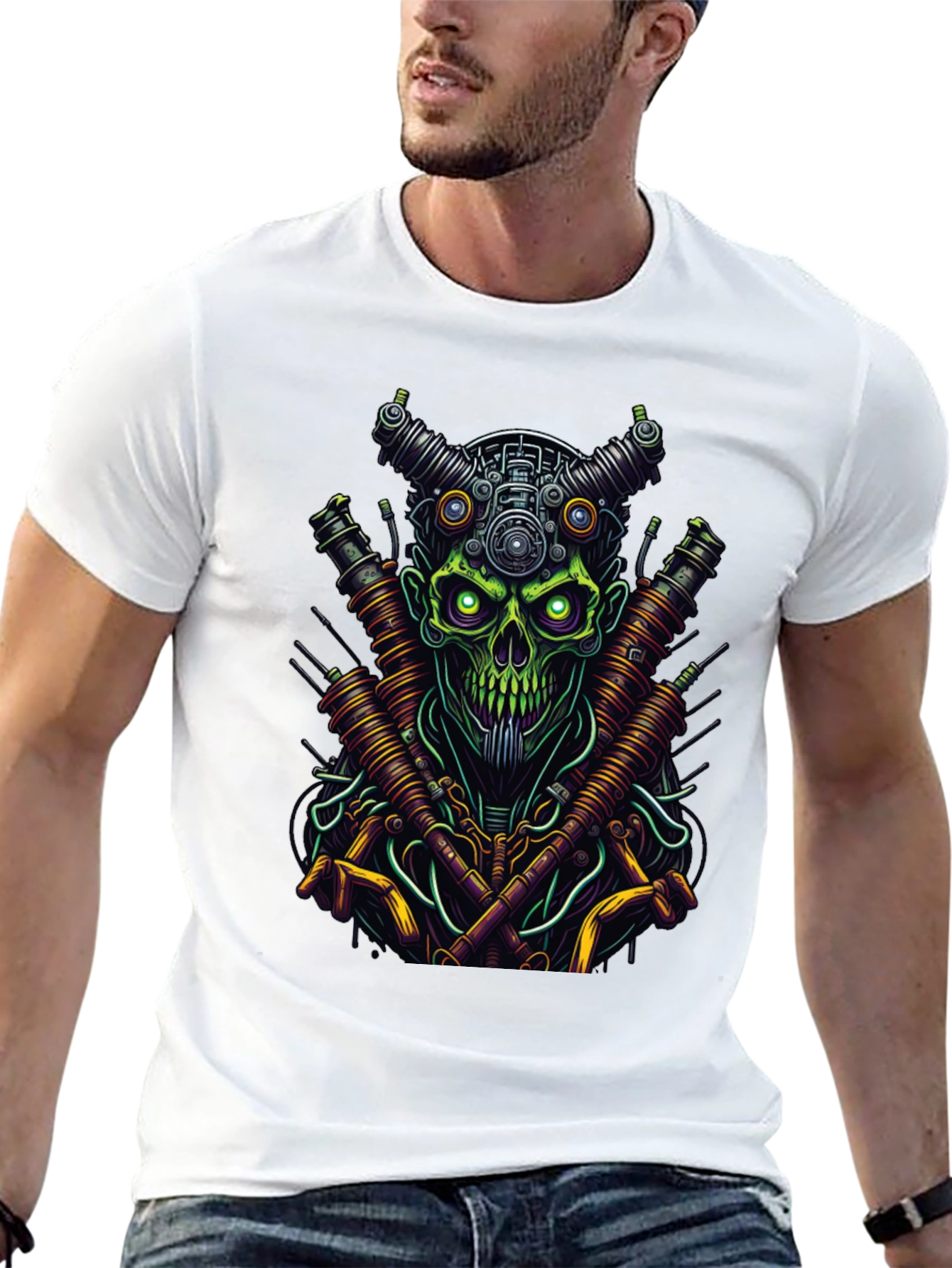 Steampunk Skull Graphic T-Shirt - Black