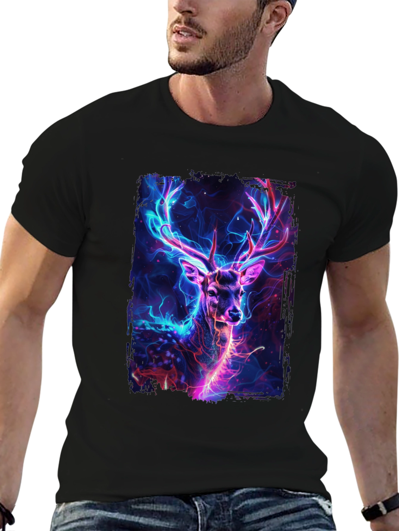 Neon Deer Graphic Tee - Black
