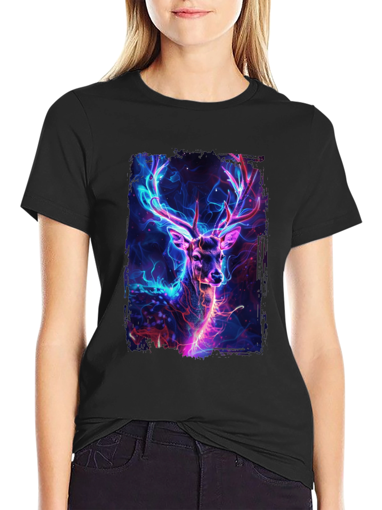Neon Deer Graphic Tee - Black