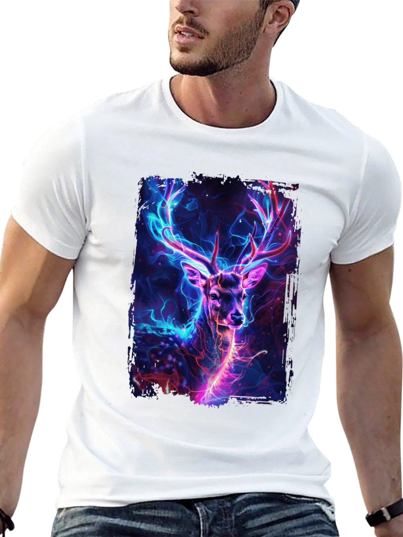 Neon Deer Graphic Tee - Black