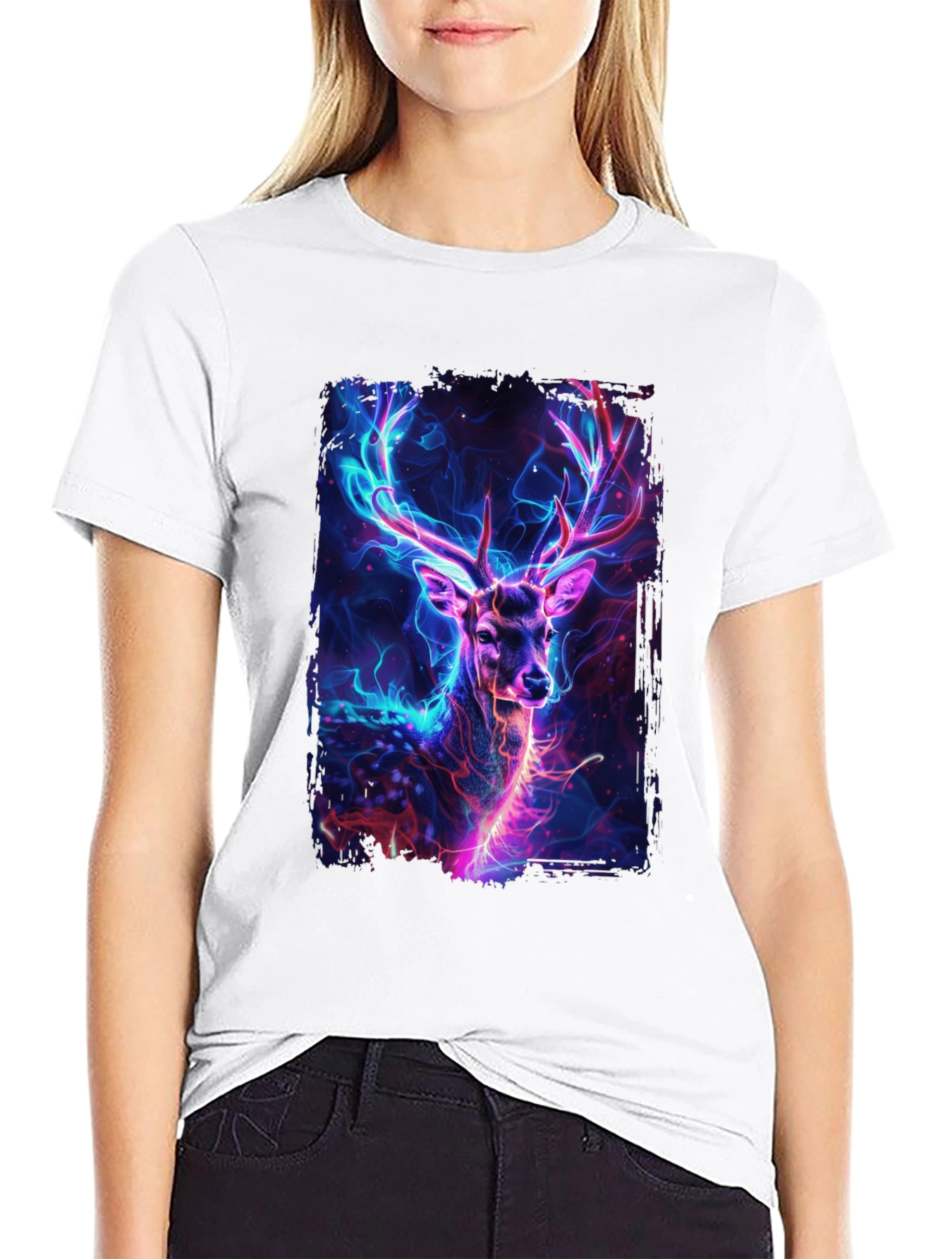 Neon Deer Graphic Tee - Black