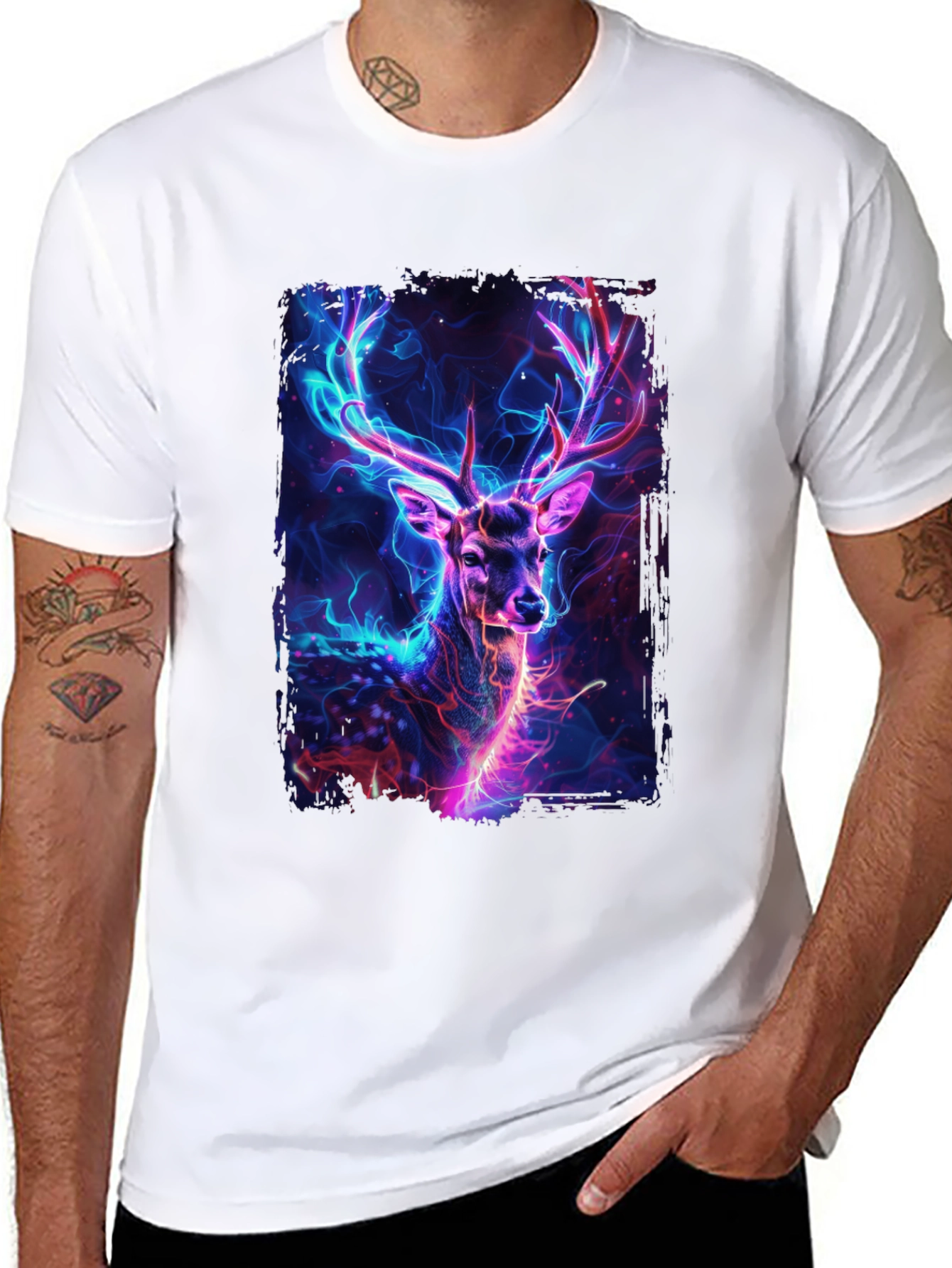 Neon Deer Graphic Tee - Black