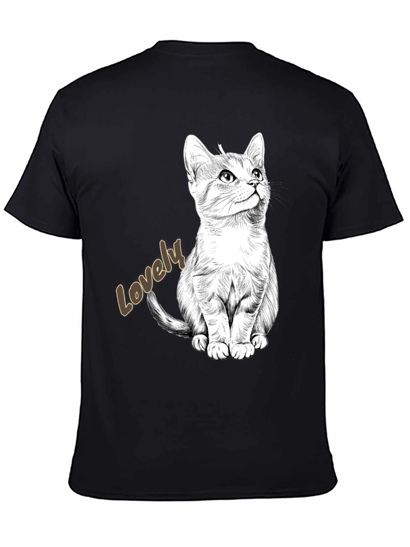 Lovely Cat Graphic Tee - Black Cotton Casual Shirt