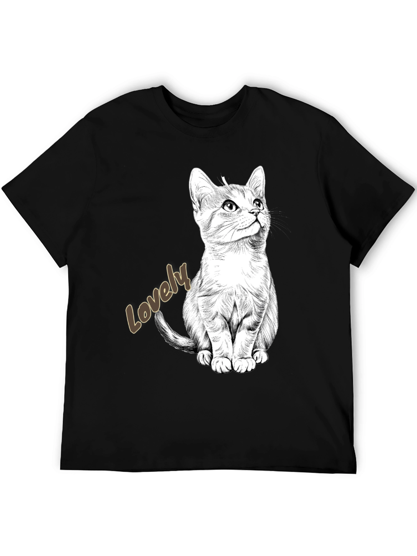 Lovely Cat Graphic Tee - Black Cotton Casual Shirt