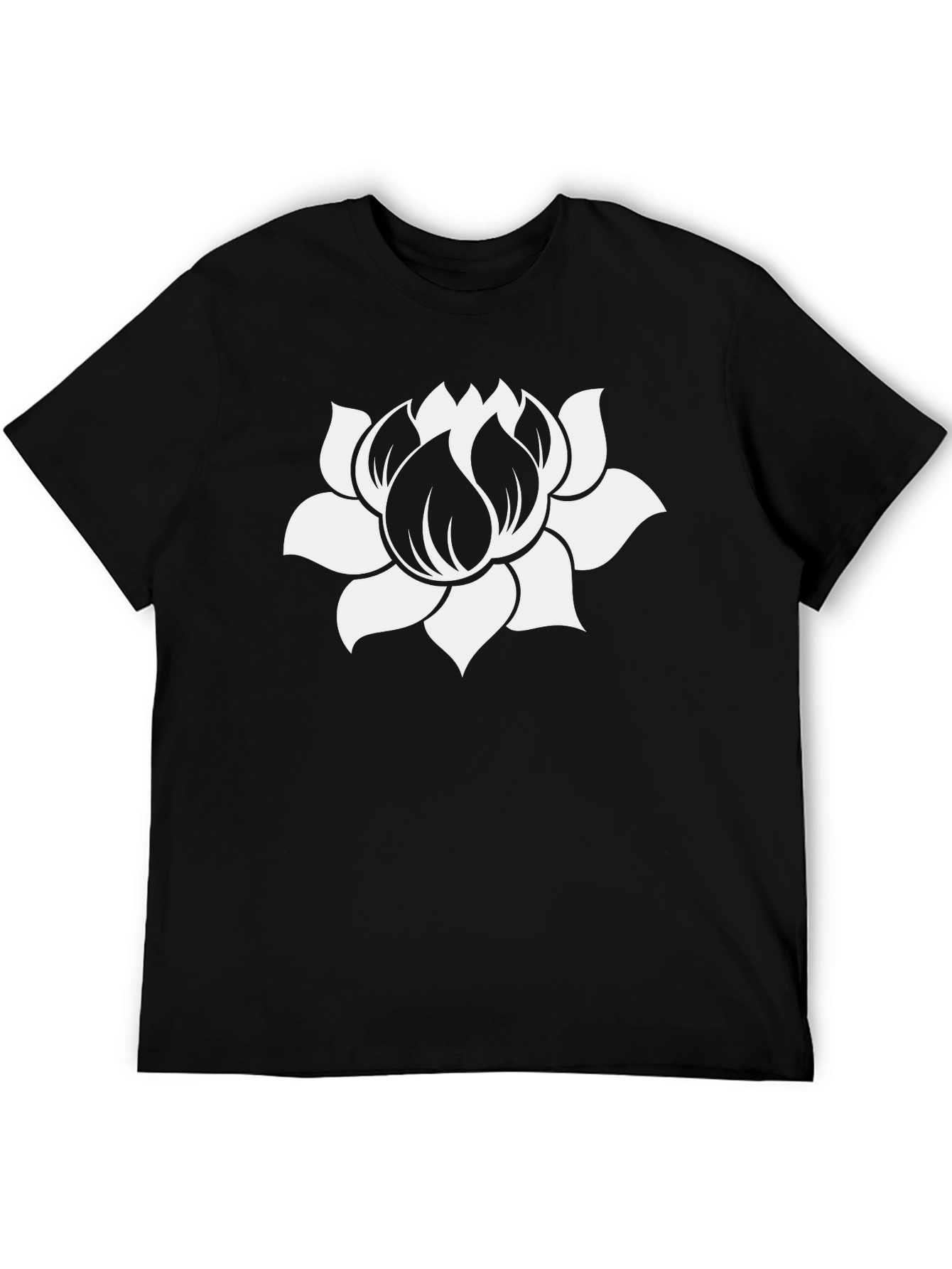 Lotus Flower Graphic Tee - Black Cotton Blend T-Shirt
