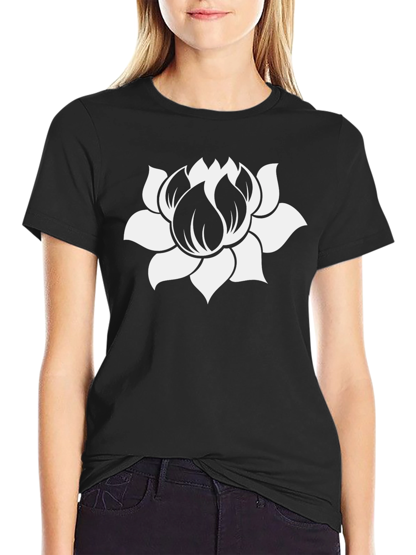 Lotus Flower Graphic Tee - Black Cotton Blend T-Shirt