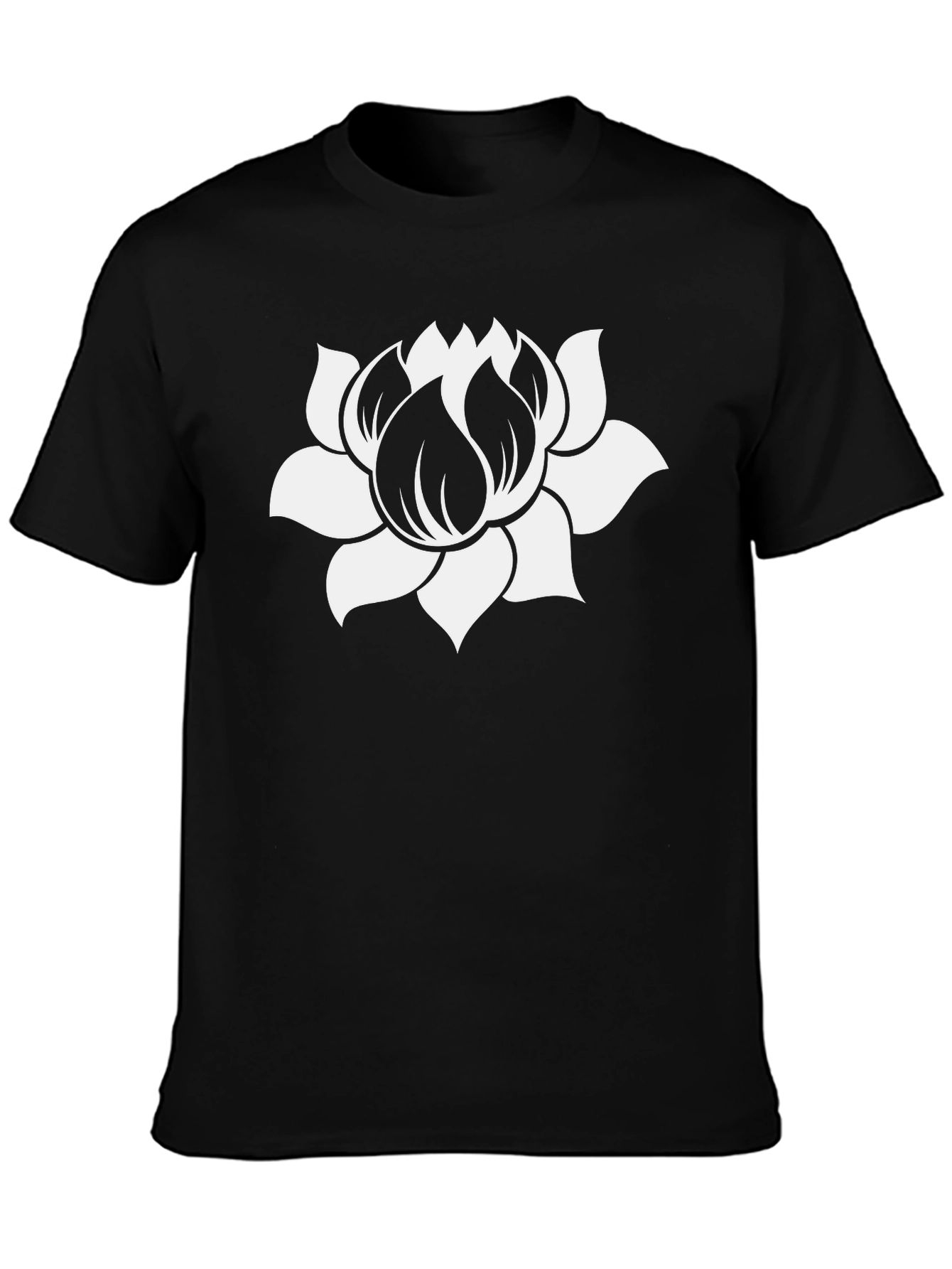 Lotus Flower Graphic Tee - Black Cotton Blend T-Shirt