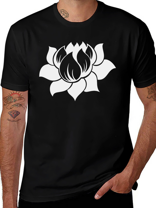 Lotus Flower Graphic Tee - Black Cotton Blend T-Shirt