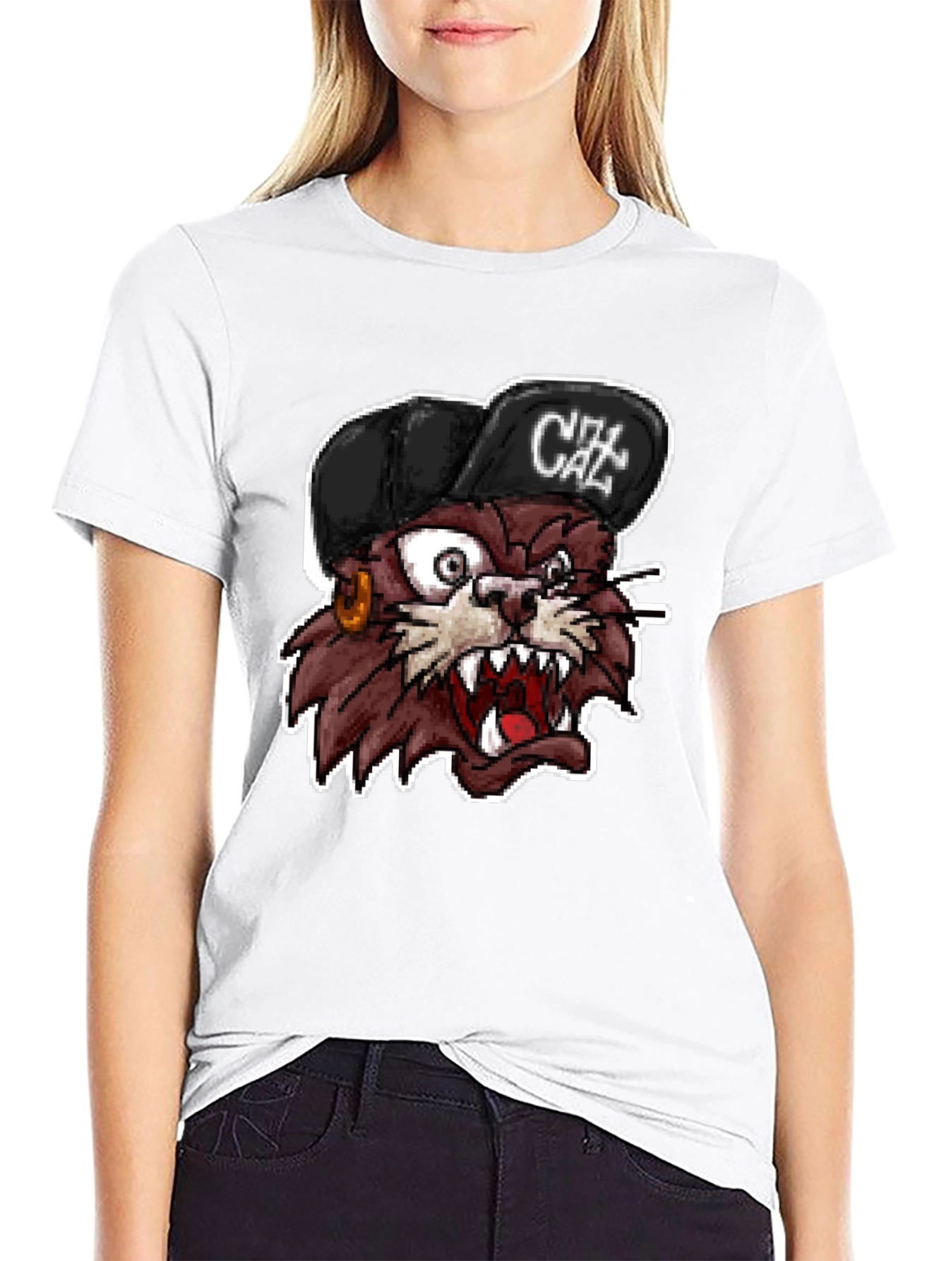 Cartoon Cat Graphic T-Shirt