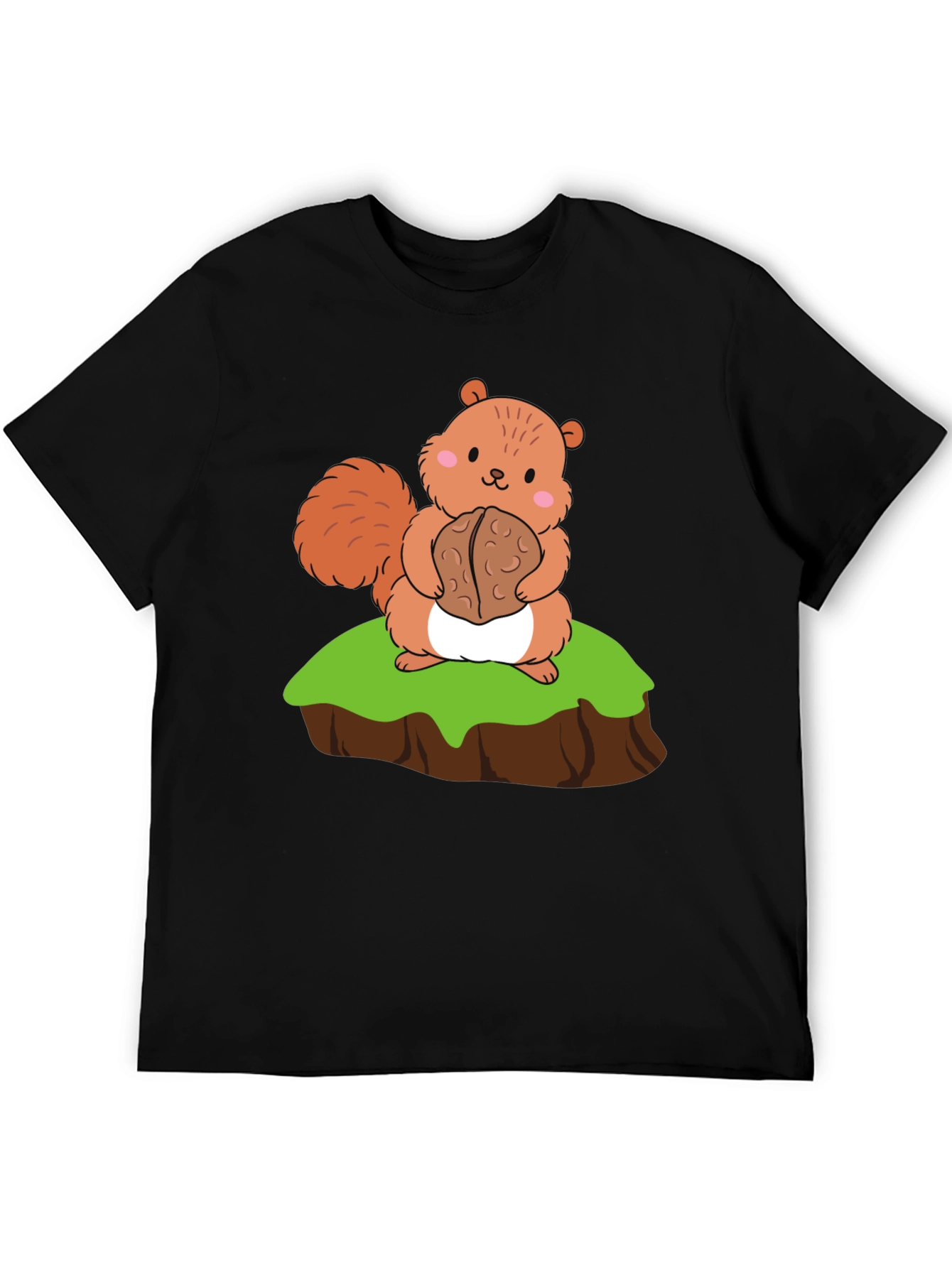 Cute Squirrel Holding Nut Graphic Tee - Black