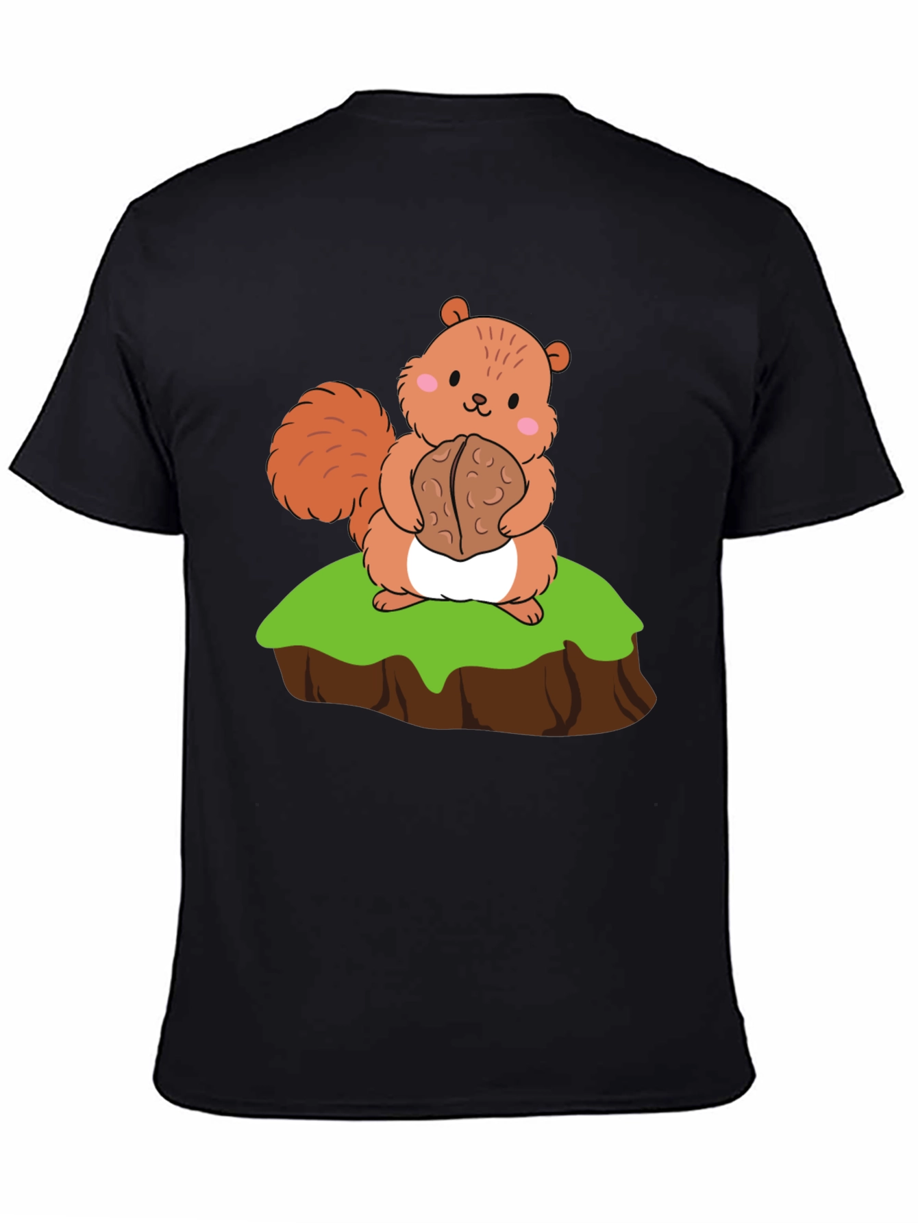 Cute Squirrel Holding Nut Graphic Tee - Black