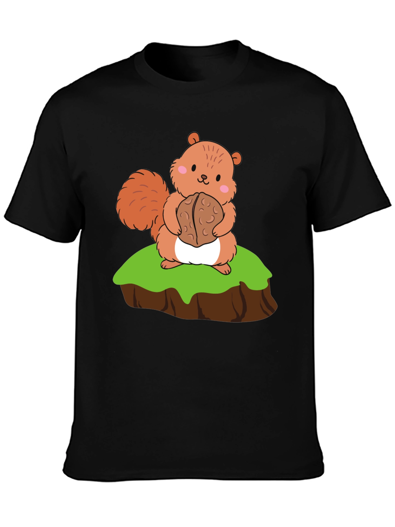 Cute Squirrel Holding Nut Graphic Tee - Black
