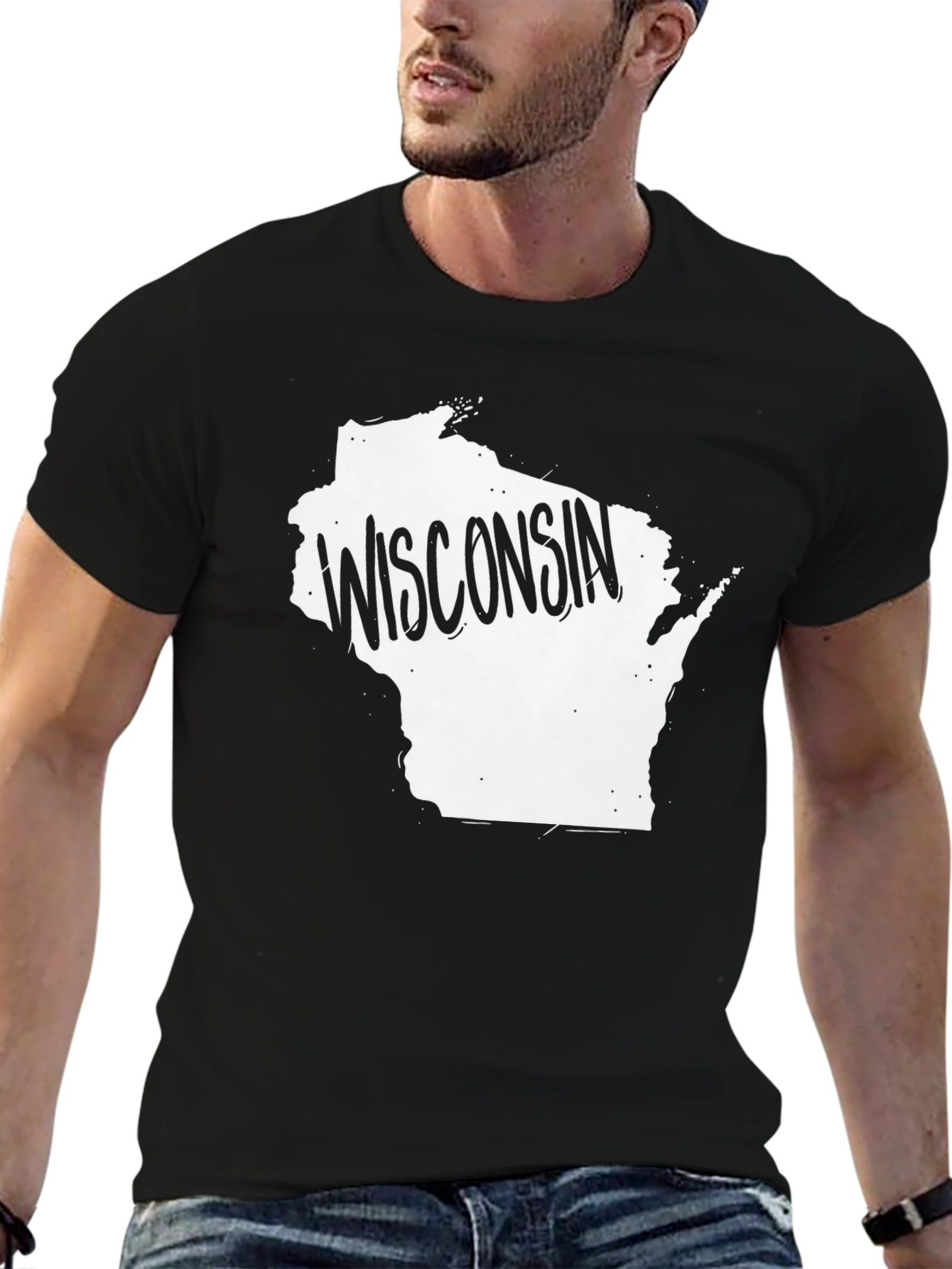 Wisconsin State Outline Graphic Tee - Black