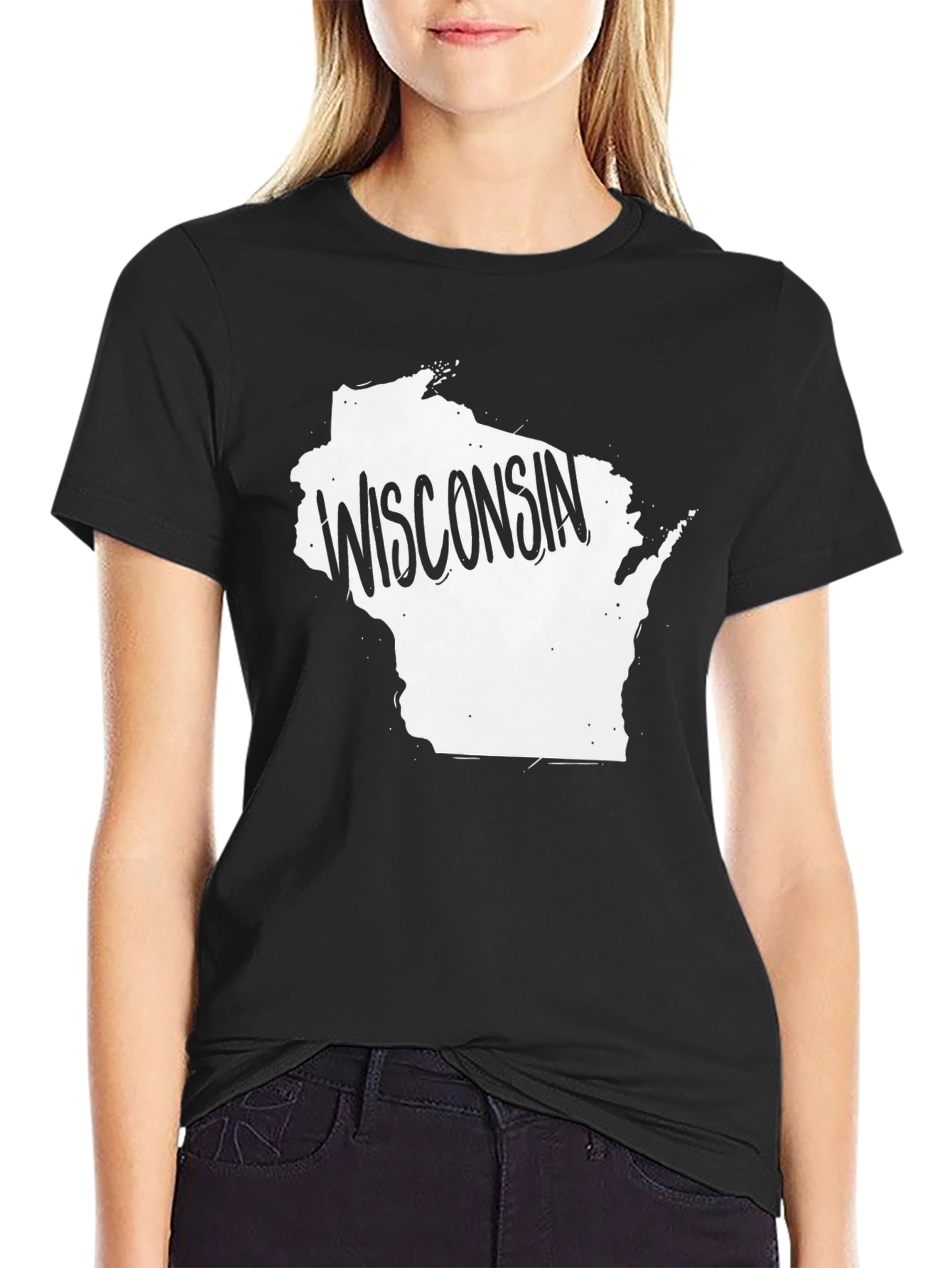 Wisconsin State Outline Graphic Tee - Black