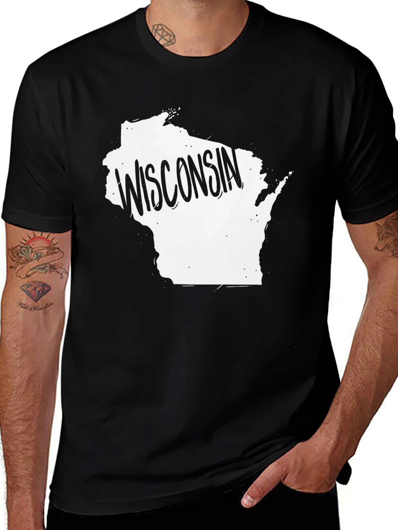 Wisconsin State Outline Graphic Tee - Black