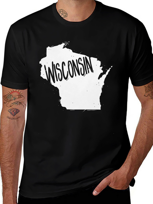 Wisconsin State Outline Graphic Tee - Black