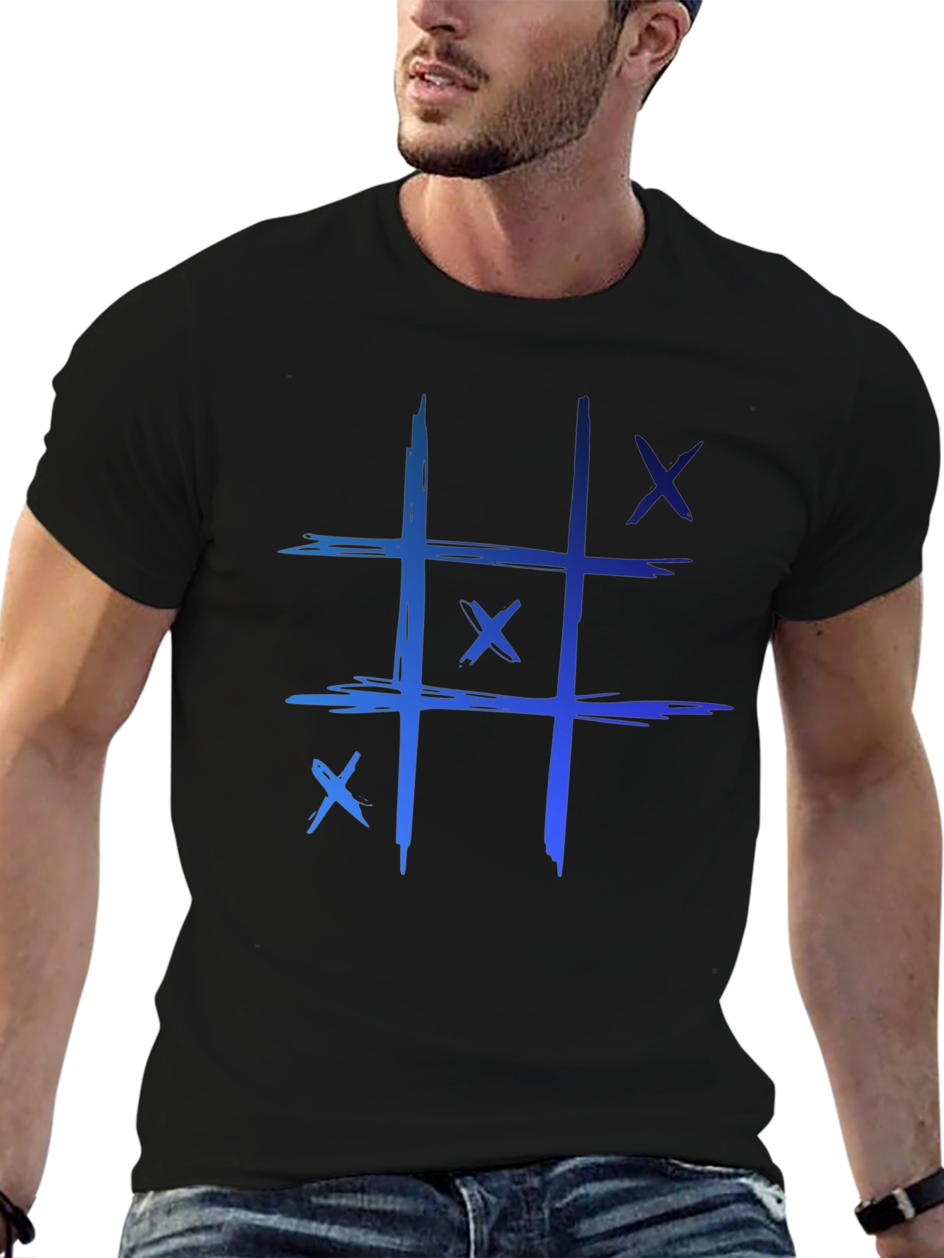 Tic-Tac-Toe Graphic Tee - Casual Black T-Shirt