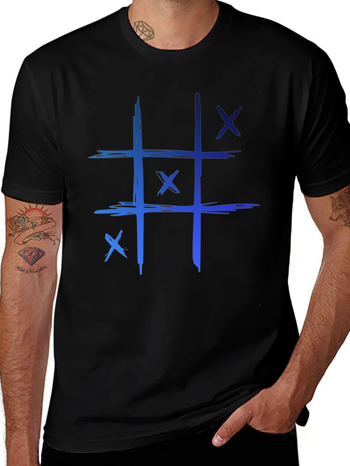 Tic-Tac-Toe Graphic Tee - Casual Black T-Shirt