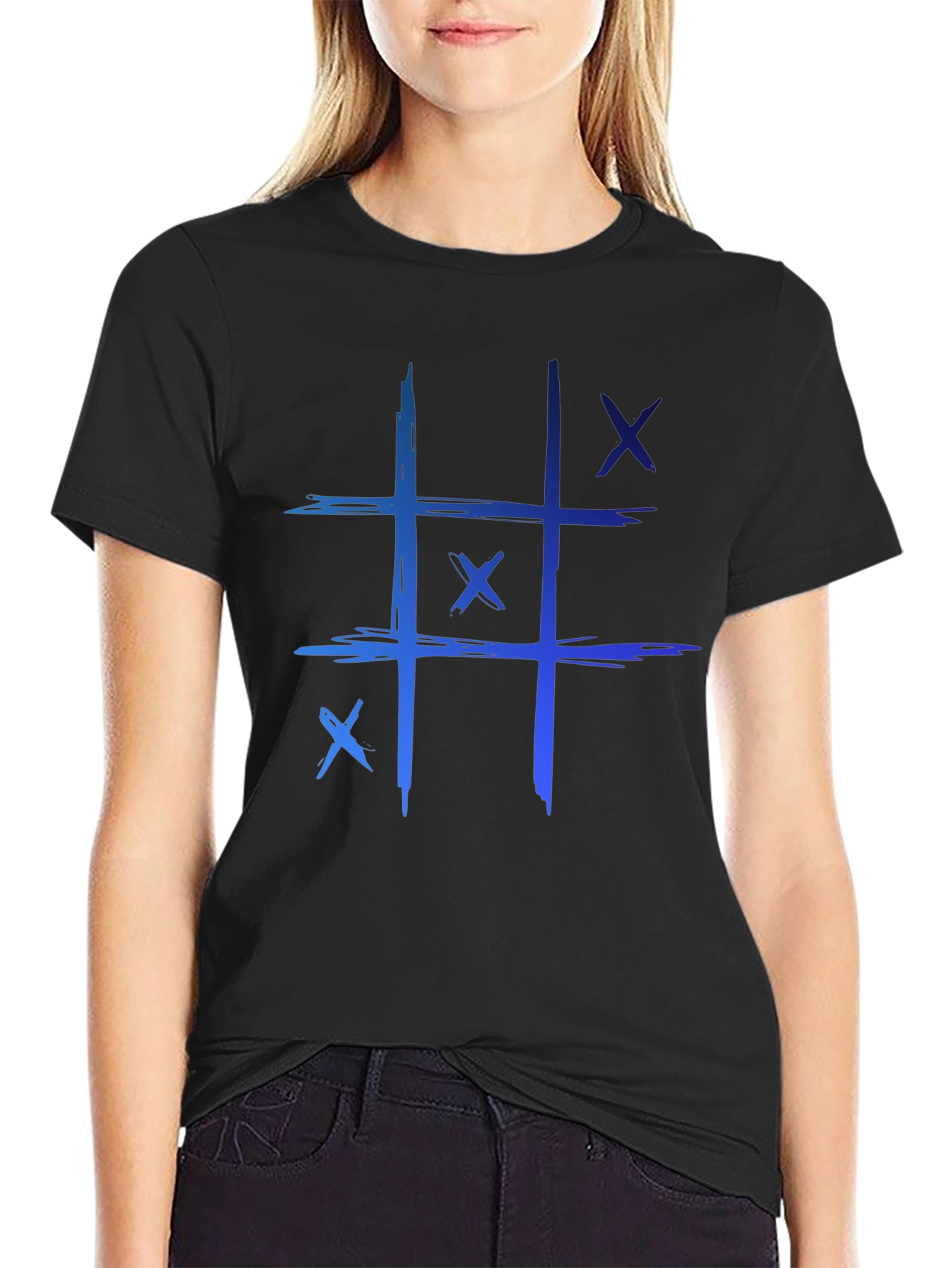 Tic-Tac-Toe Graphic Tee - Casual Black T-Shirt