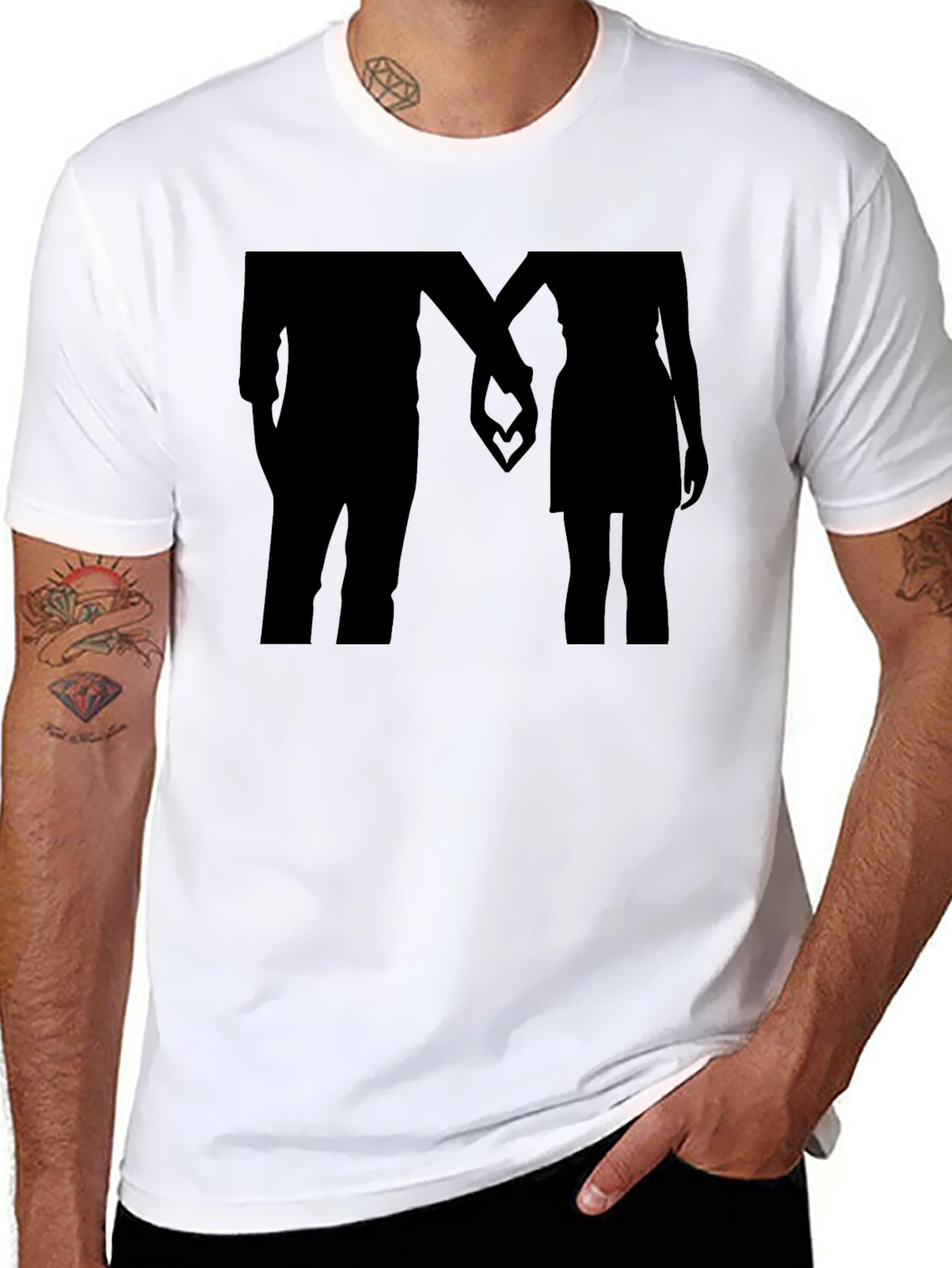 Romantic Couple Silhouette Black T-Shirt