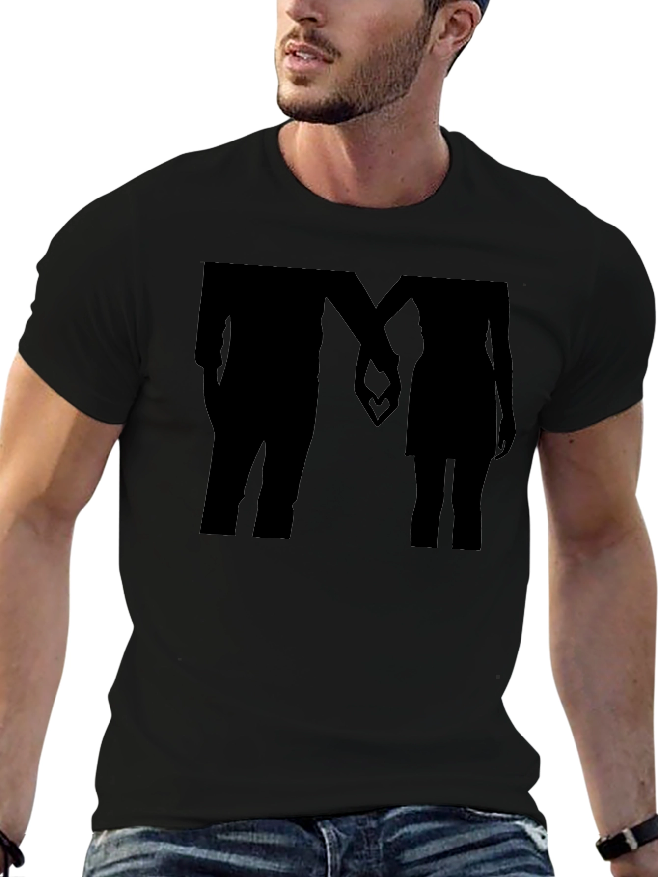 Romantic Couple Silhouette Black T-Shirt