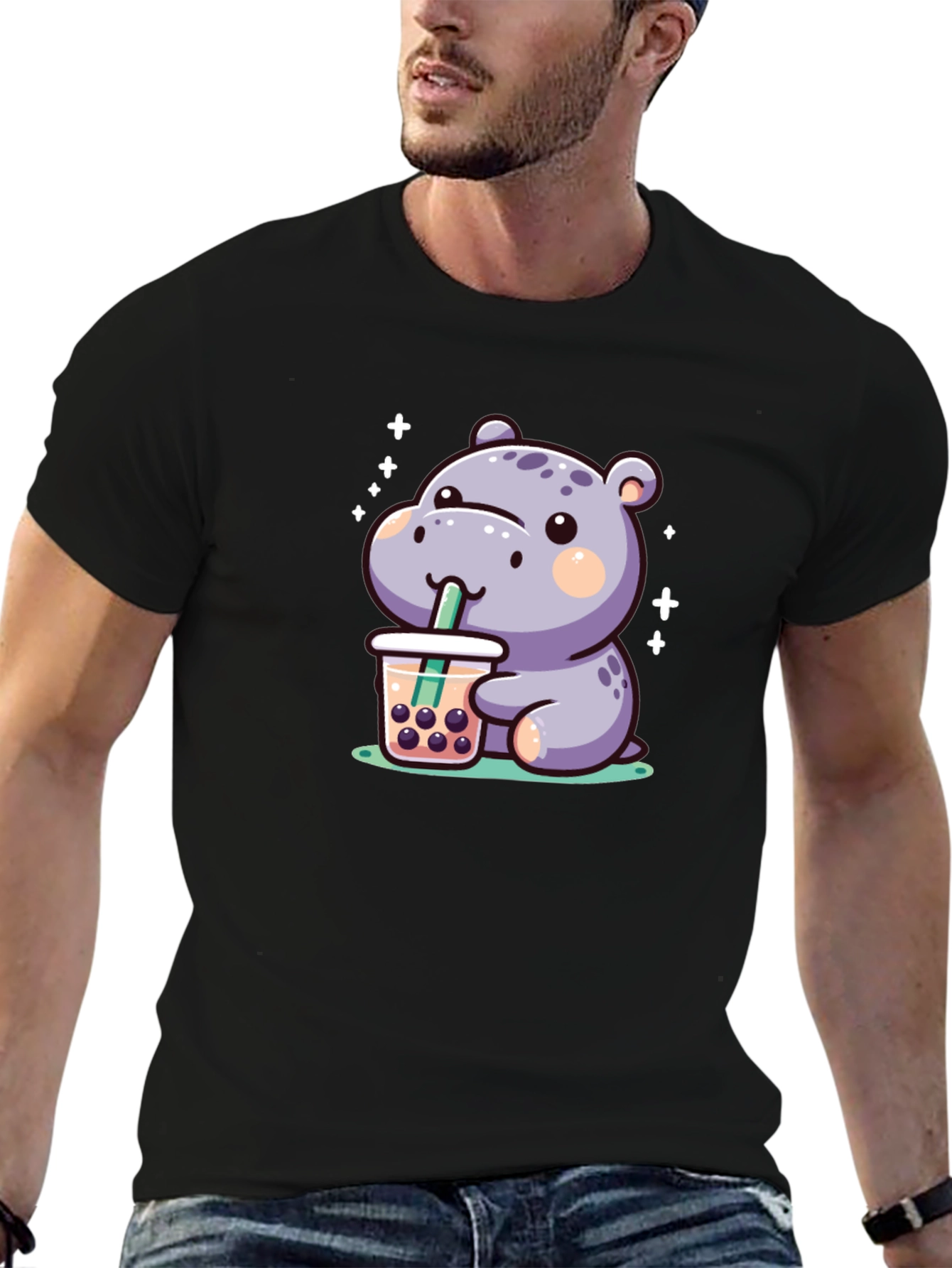 Hippo Bubble Tea Graphic T-Shirt