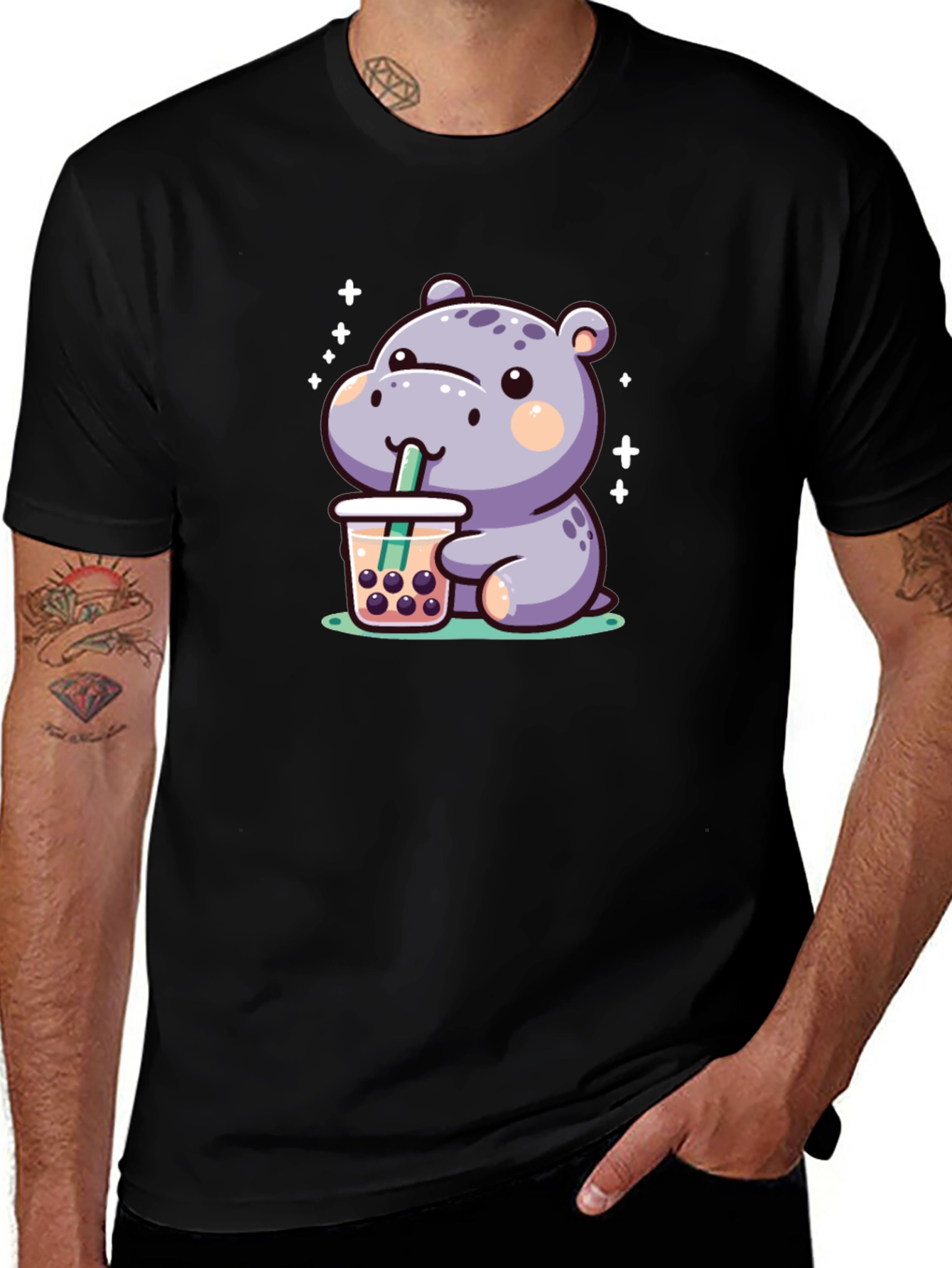 Hippo Bubble Tea Graphic T-Shirt