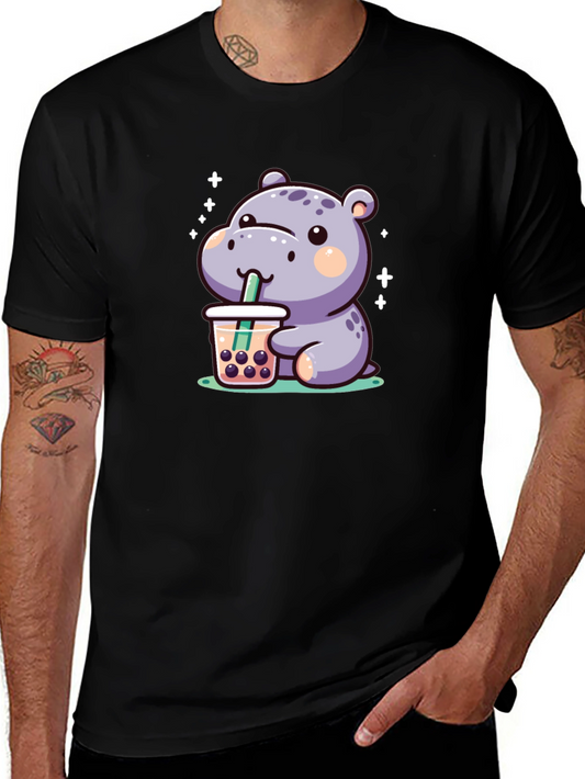 Hippo Bubble Tea Graphic T-Shirt