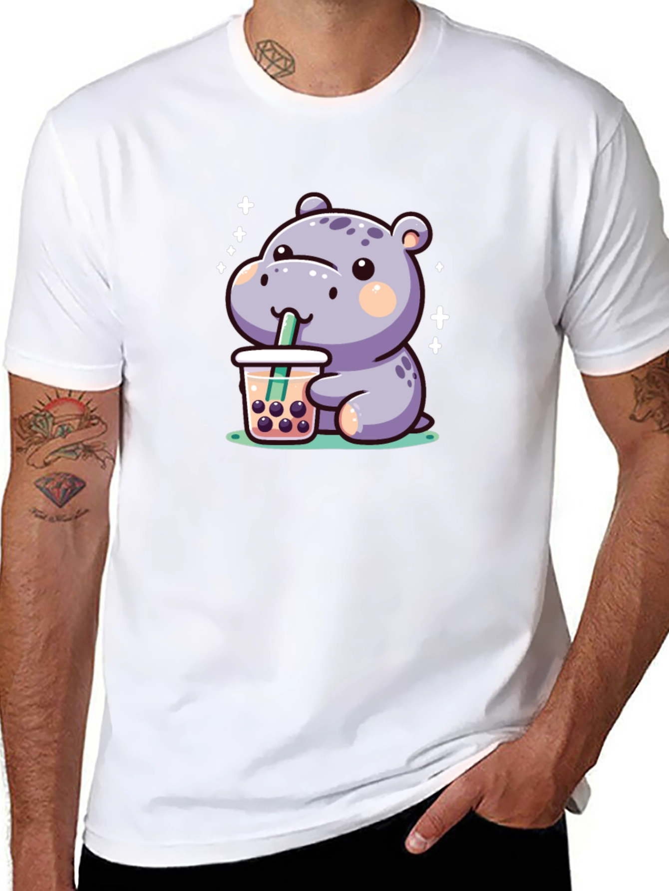 Hippo Bubble Tea Graphic T-Shirt