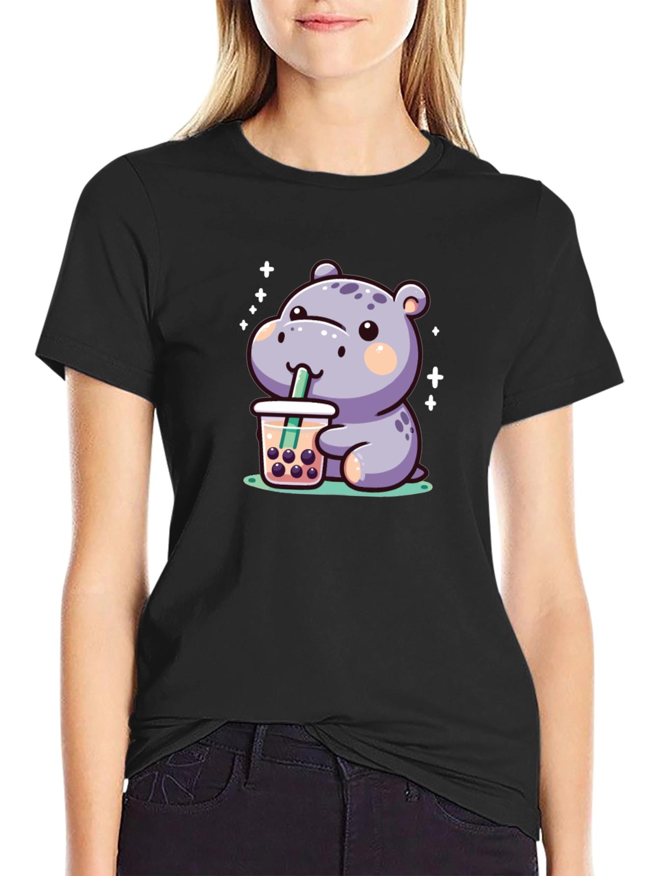 Hippo Bubble Tea Graphic T-Shirt