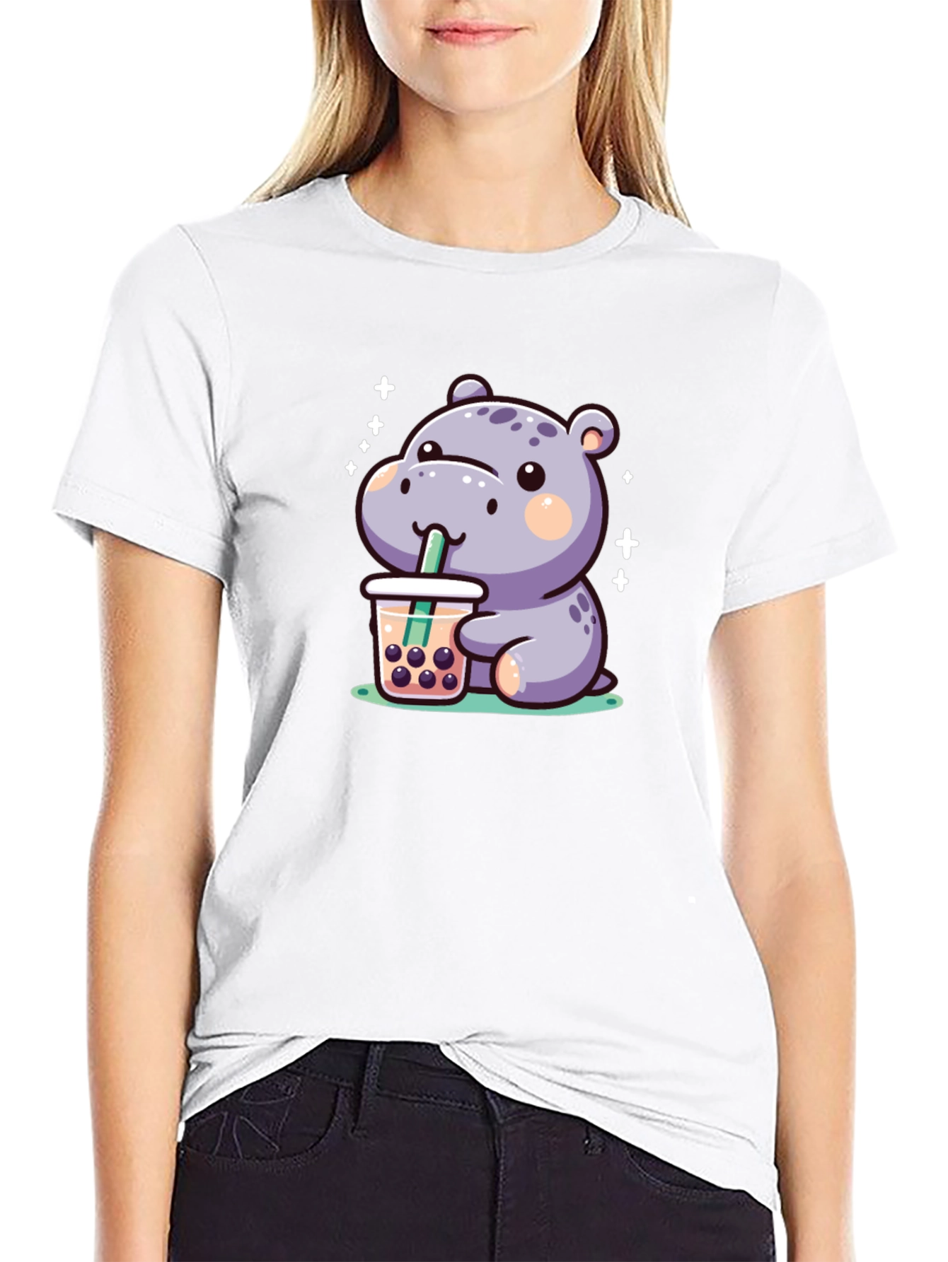Hippo Bubble Tea Graphic T-Shirt