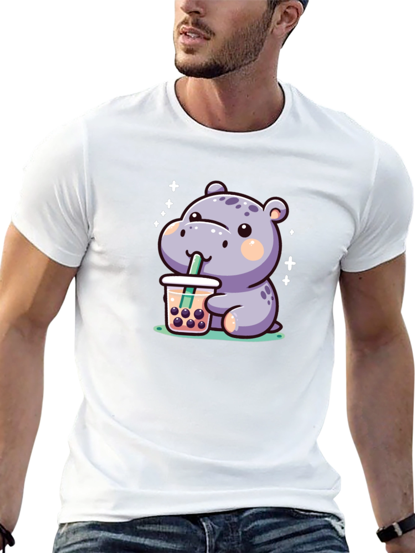 Hippo Bubble Tea Graphic T-Shirt
