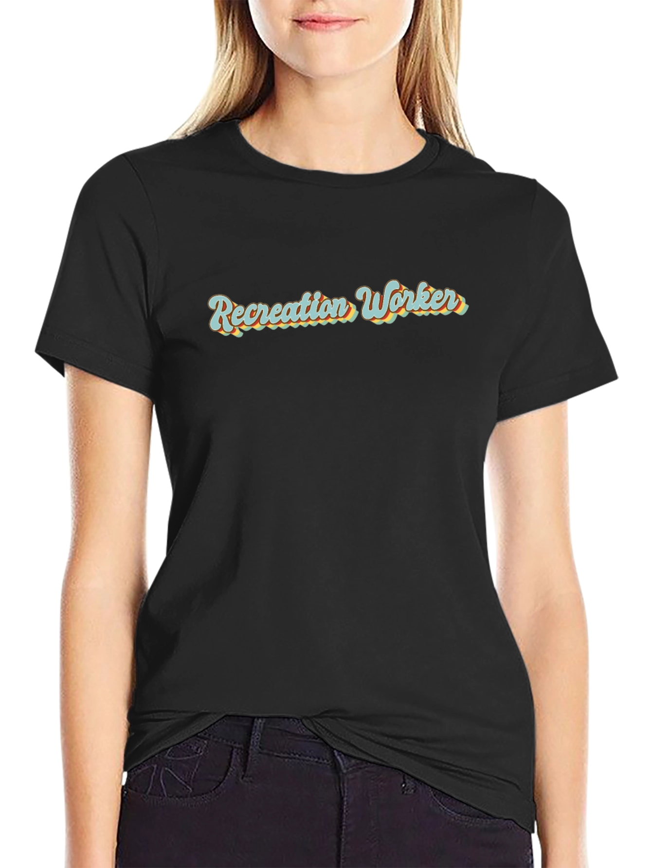 Recreation Worker Graphic Print Black T-Shirt