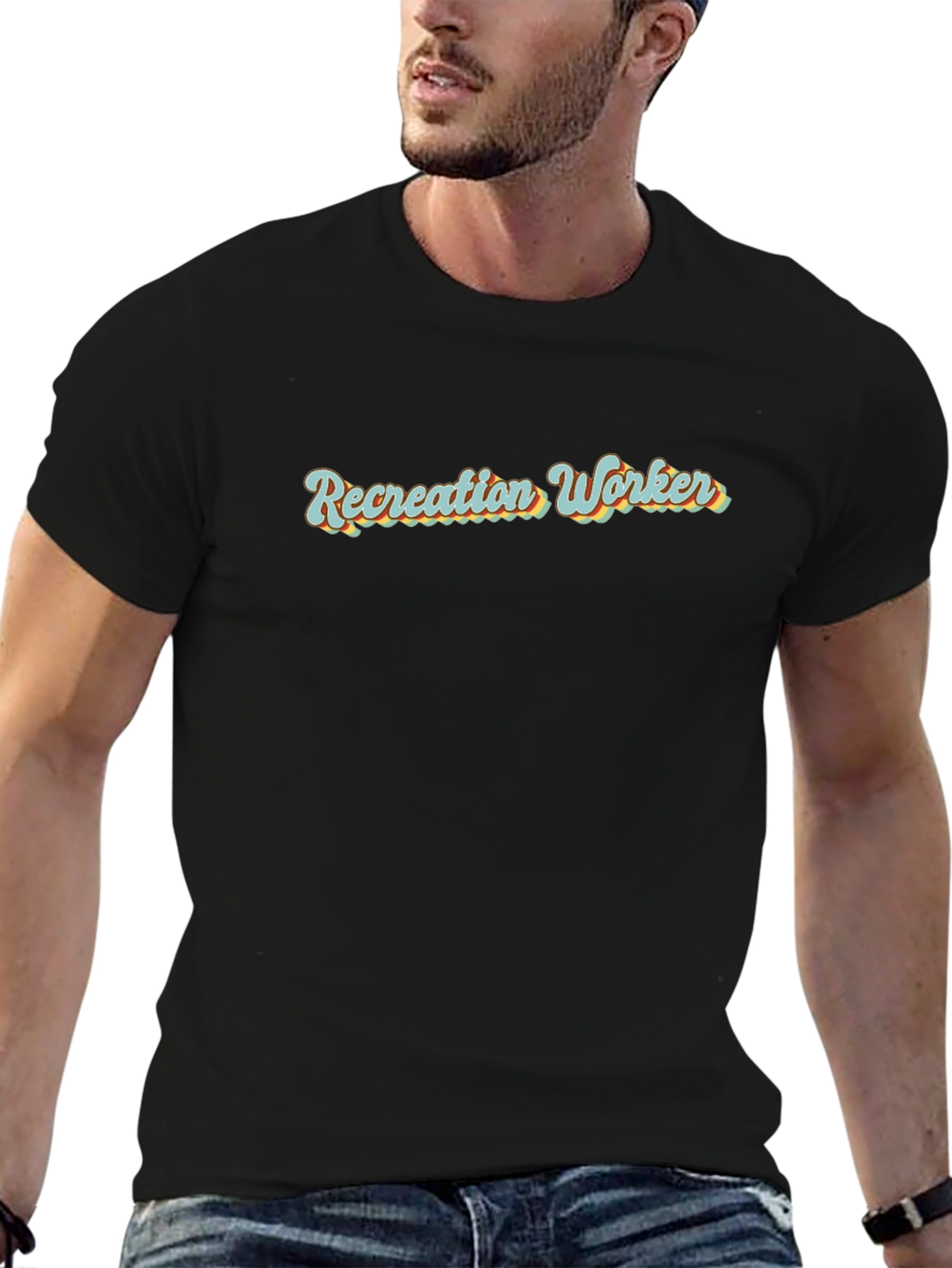 Recreation Worker Graphic Print Black T-Shirt