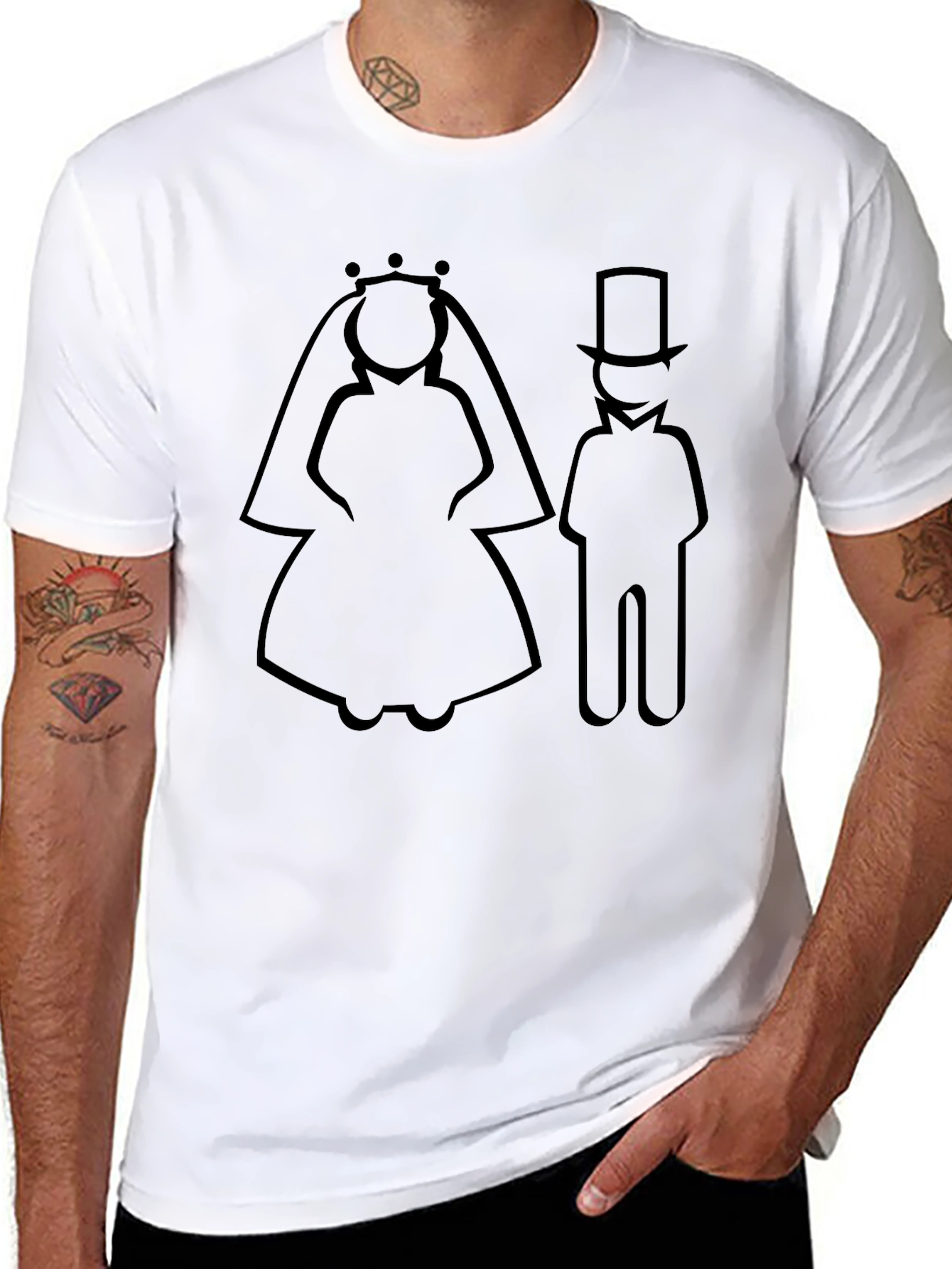 Bride and Groom Silhouette Graphic T-Shirt
