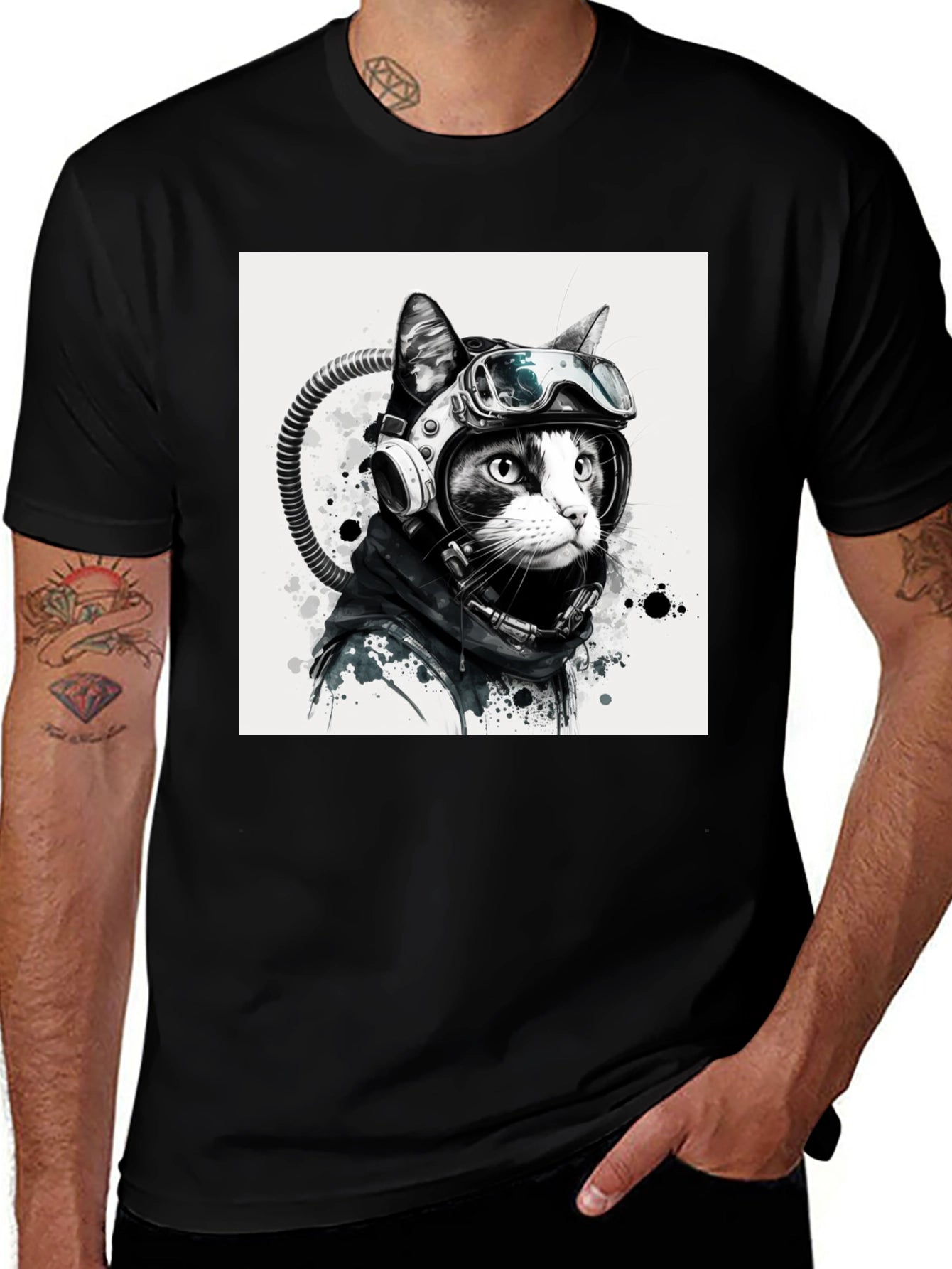 Cool Cat Astronaut Graphic Tee - Black