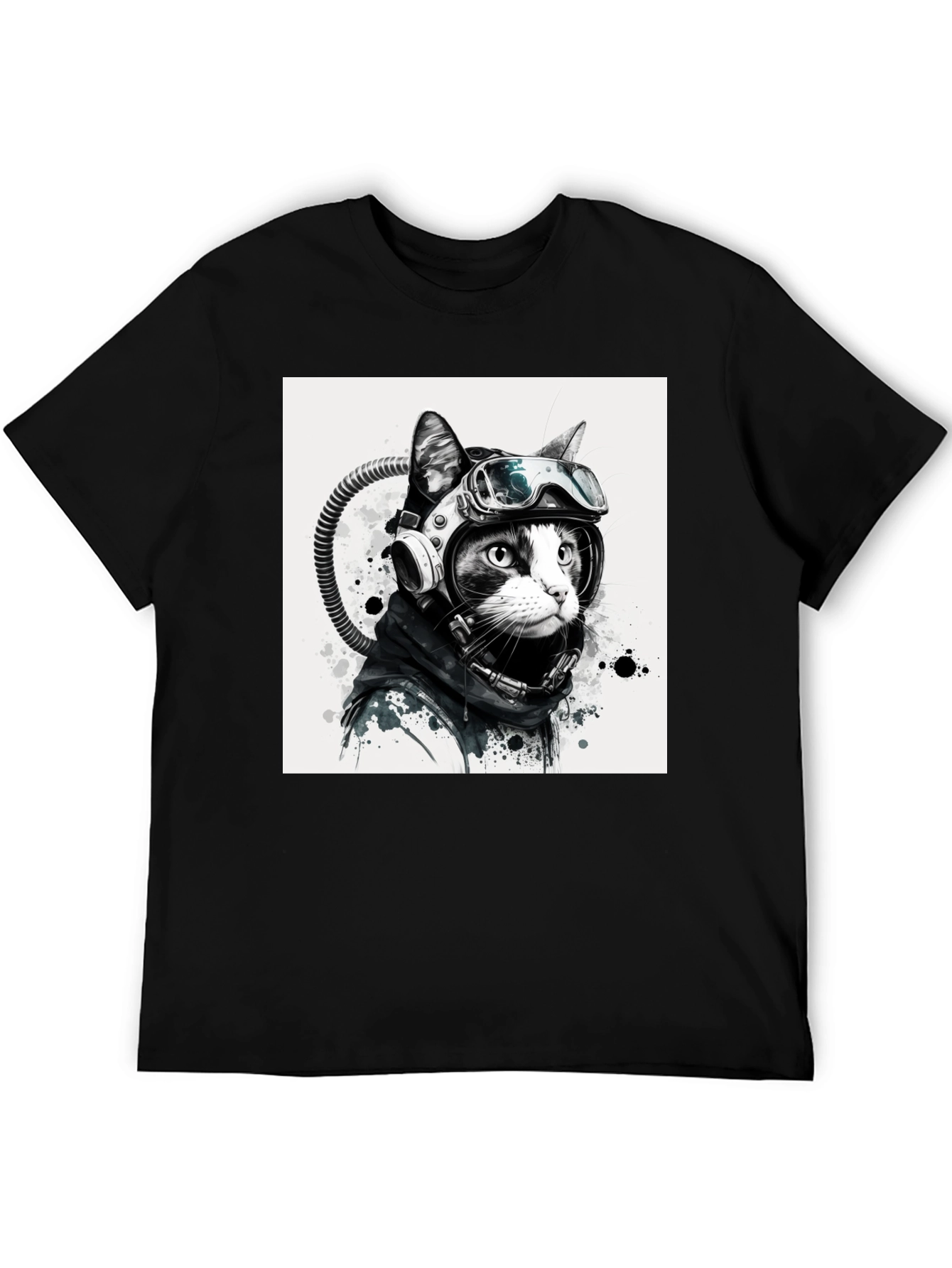 Cool Cat Astronaut Graphic Tee - Black