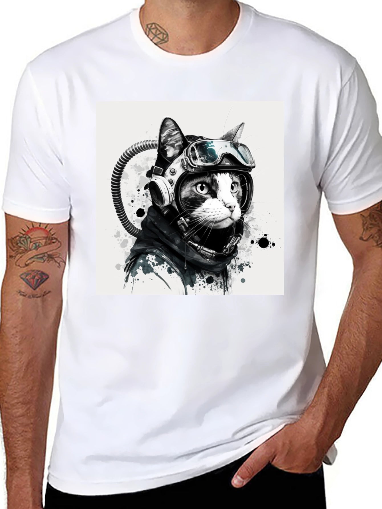 Cool Cat Astronaut Graphic Tee - Black