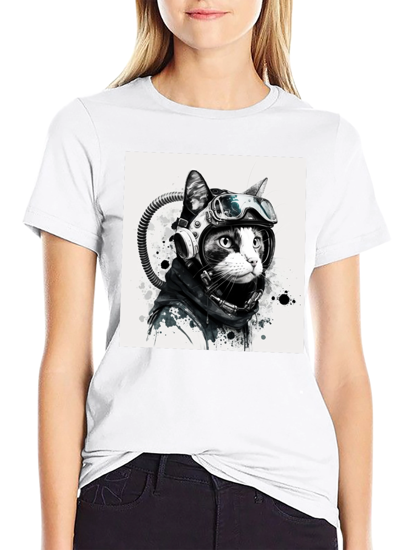 Cool Cat Astronaut Graphic Tee - Black