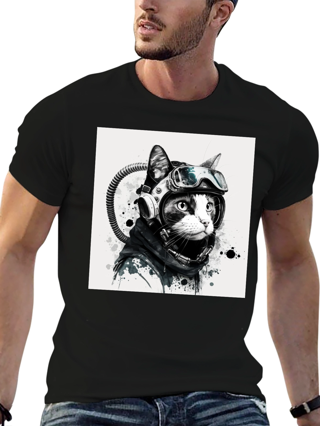 Cool Cat Astronaut Graphic Tee - Black