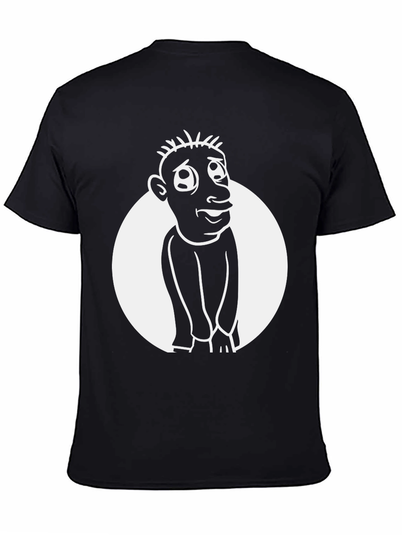 Cartoon Man Graphic Tee - Black Cotton Blend Shirt