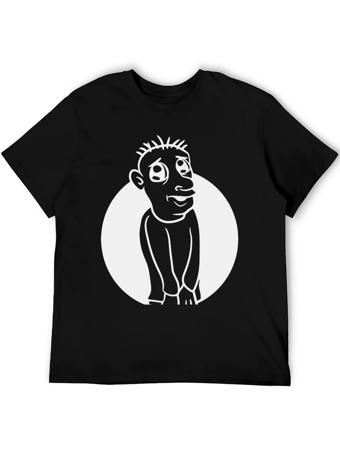 Cartoon Man Graphic Tee - Black Cotton Blend Shirt