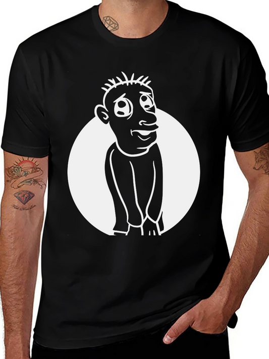 Cartoon Man Graphic Tee - Black Cotton Blend Shirt