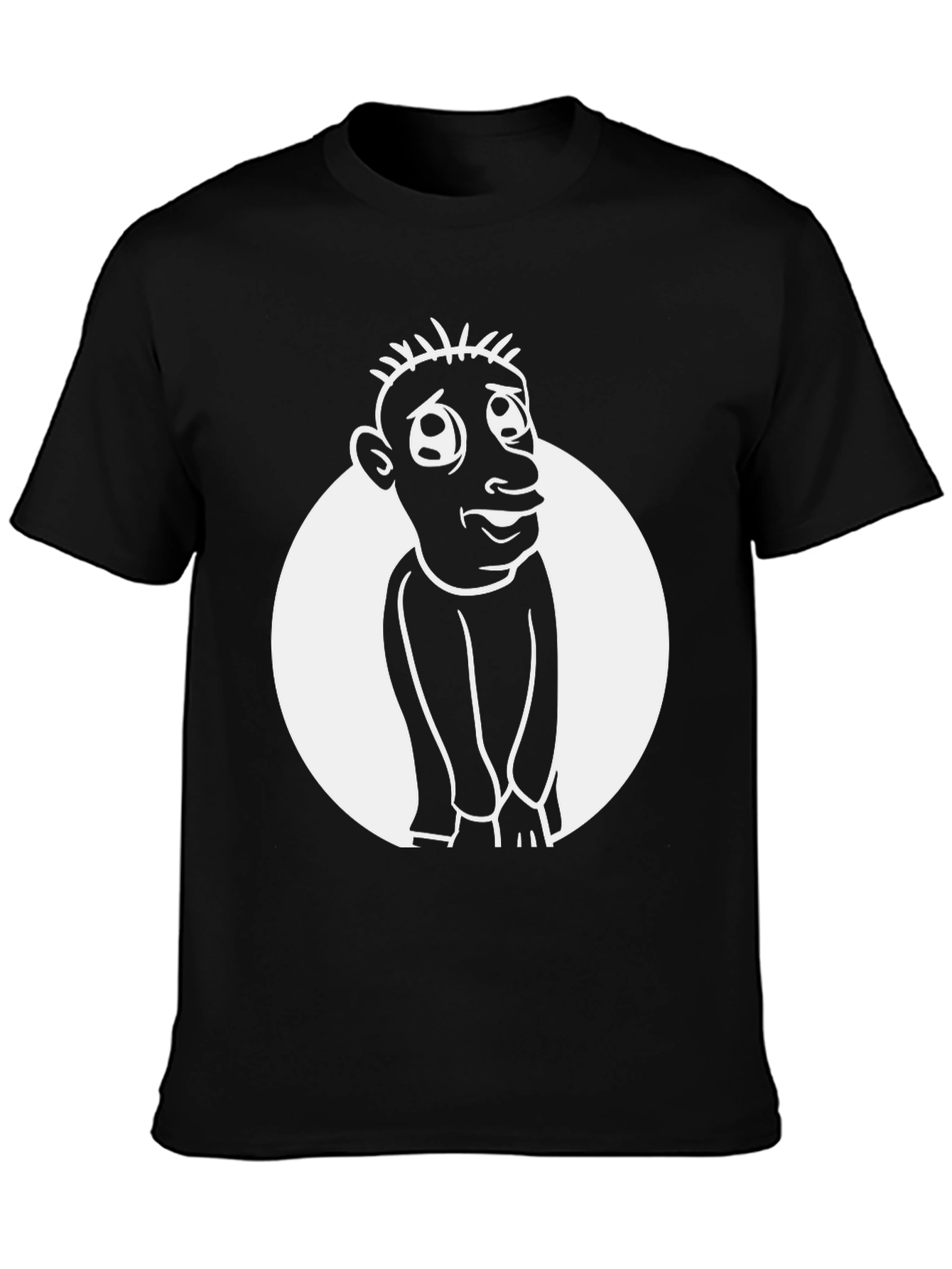 Cartoon Man Graphic Tee - Black Cotton Blend Shirt