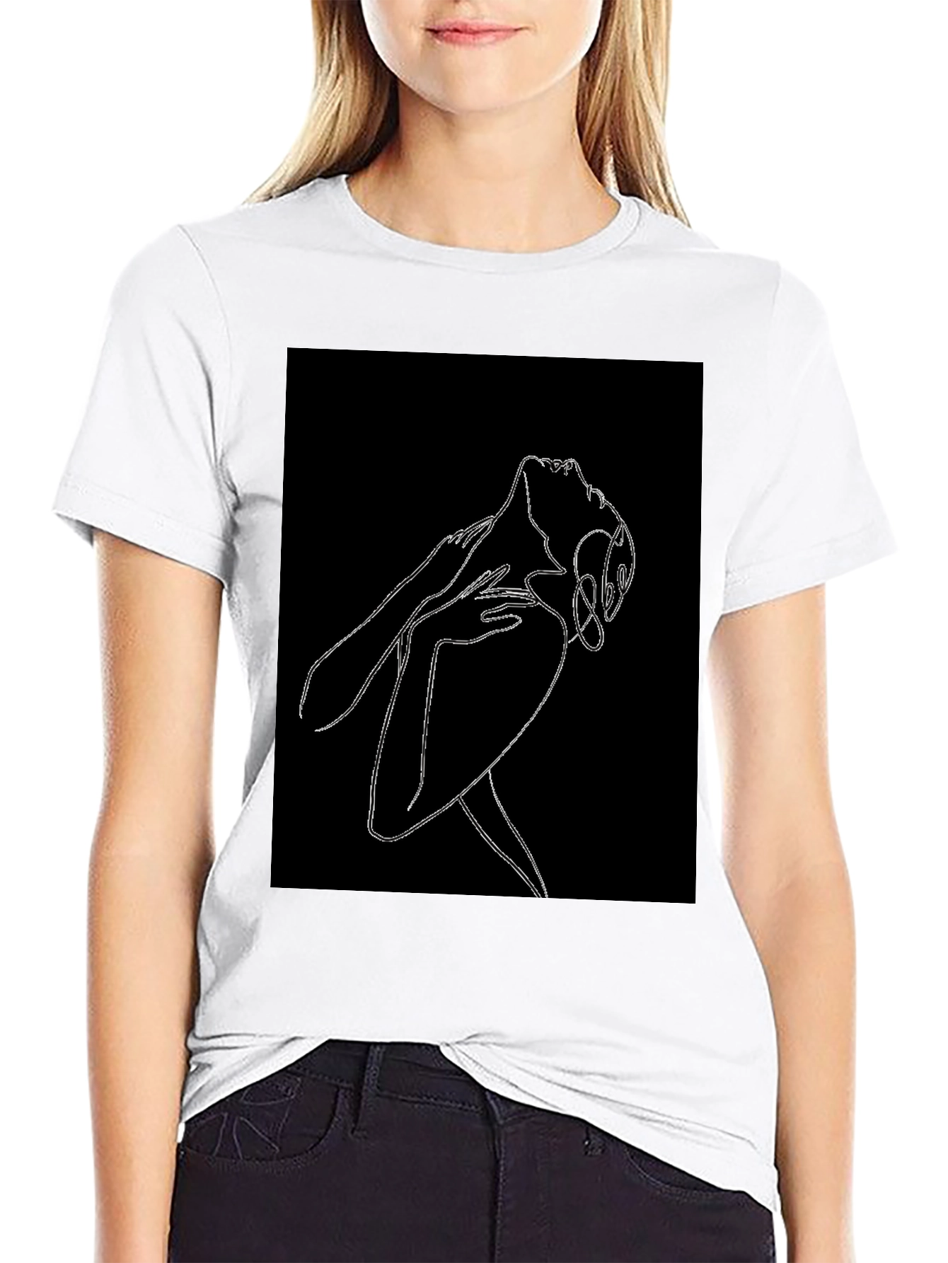 Abstract Woman Line Art Graphic Black T-Shirt